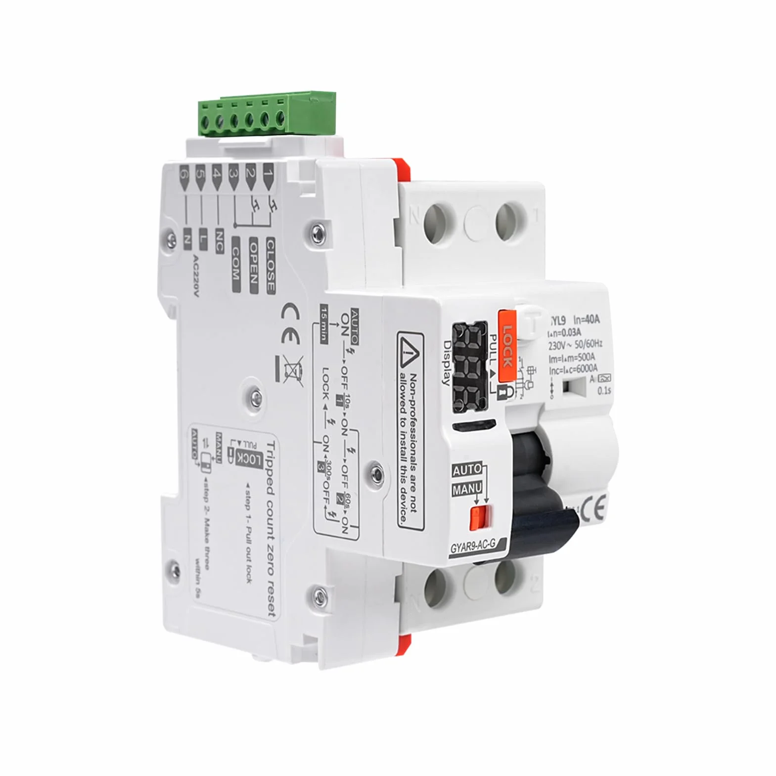 Diferencial auto rearmable 40A 30ma Diferencial superinmunizado rearmable RCCB Typ A mit Digitalanzeige 220V 2P Automatic Wiedereinschalten im Auto-Modus erhältlich.