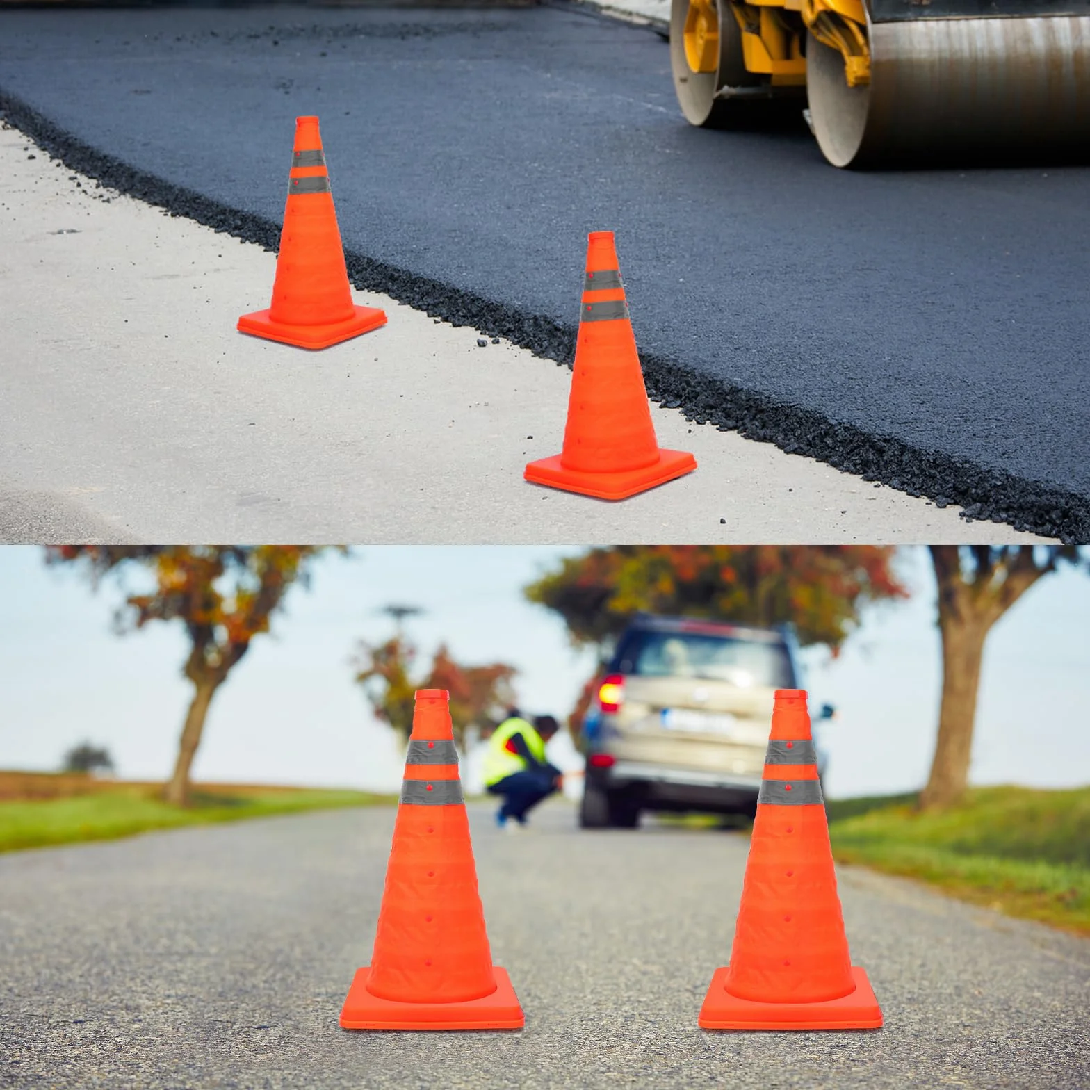TAOPE Conos de Seguridad Vial Plegables 45cm con Collar Reflectante Naranja 4 PCS