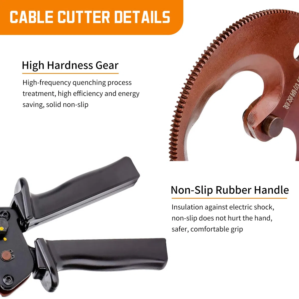 J40A Tijeras Trinquete Cable Grado Industrial, Herramienta Cortadora Acero Manganeso, Cortaalambres Metálicos Cable Manuales, Cortador Cables para Cortar <300 mm² Cable Blindado Cobre Aluminio