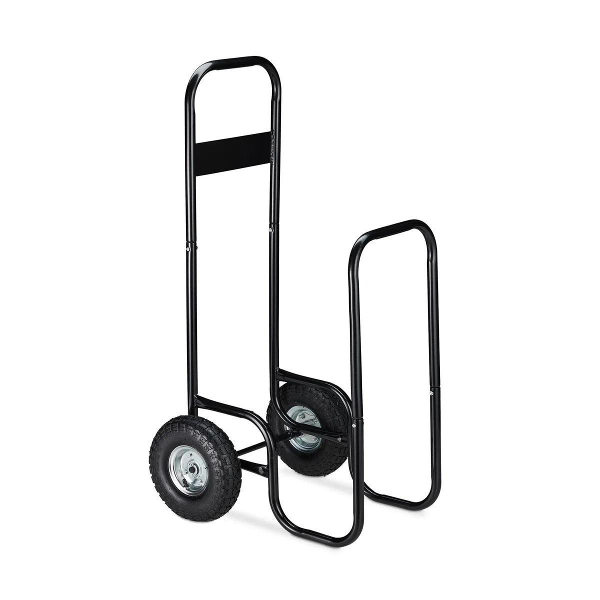 Relaxdays Carro para Leña con Ruedas, Carretilla Leños, Leñero con Funda Protectora, Acero, 60kg, para Almacenaje, Negro