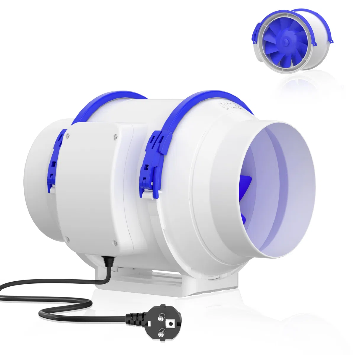 Hon&Guan - Ventilador de extractor de aire silencioso (125 mm, ventilador de conducto inteligente, con Iec Eu Plug para cuarto de baño, cocina, ático de garaje, impresoras 3D plantación