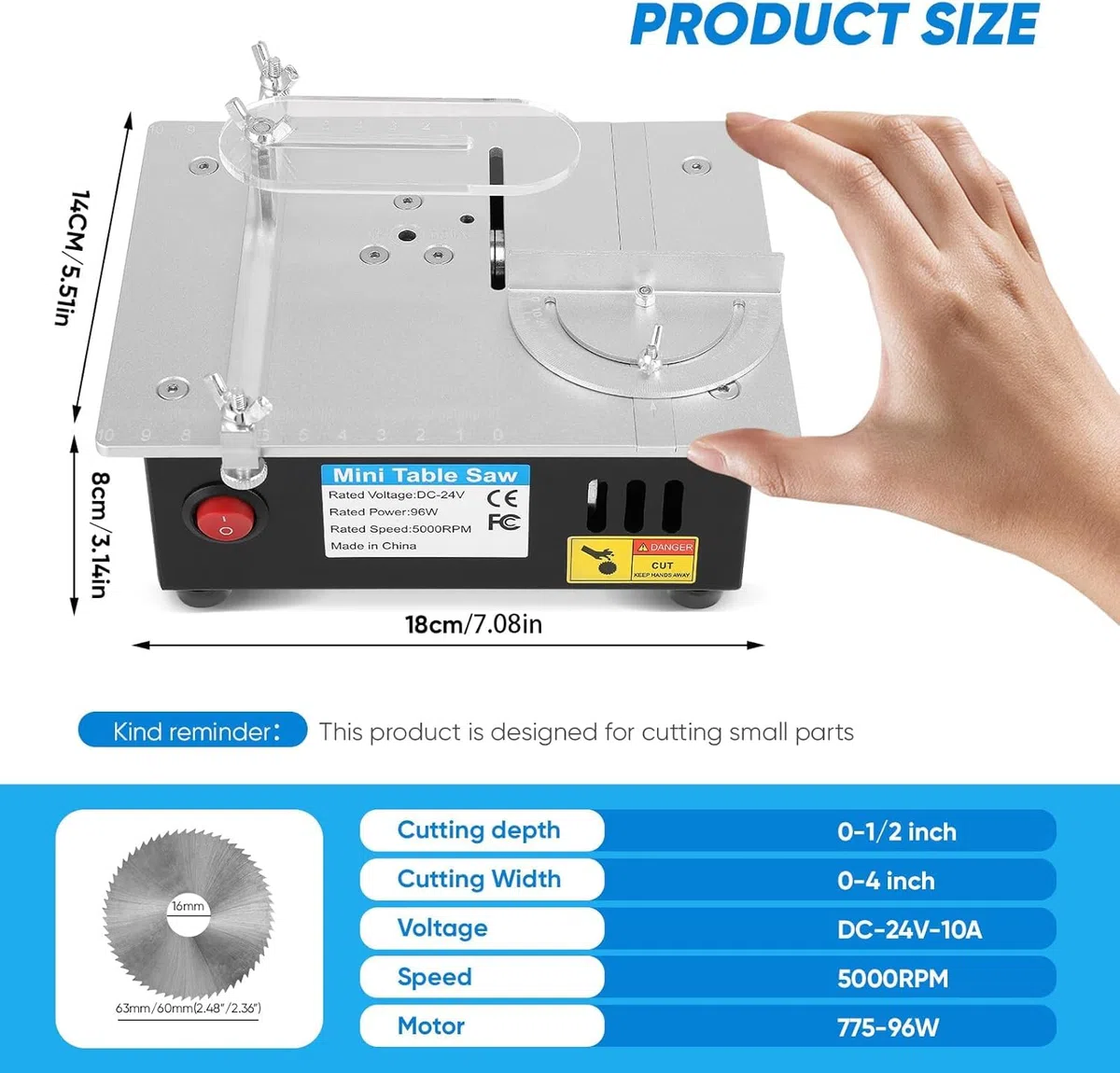 Mini Sierra De Mesa Portátil, 96W 5000rpm Mini Sierra Circular De Mesa Precisión Con 7 Velocidades Ajustables, Altura De Corte 0-15mm, Table Saw Para Proyectos De Bricolaje De Carpintera