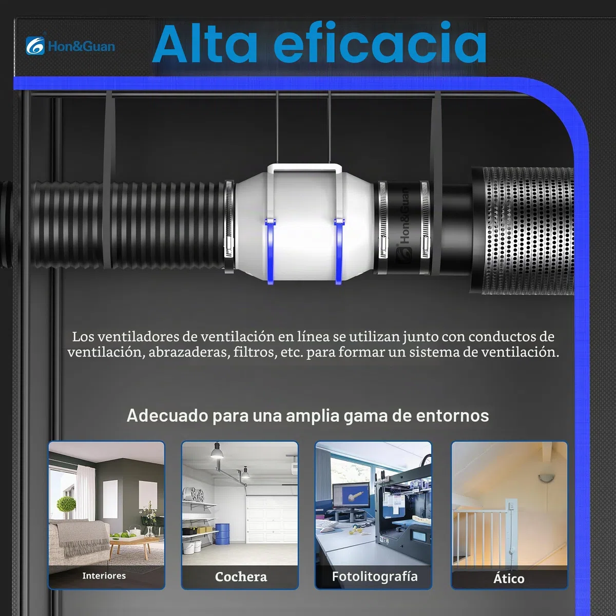Hon&Guan - Ventilador de extractor de aire silencioso (125 mm, ventilador de conducto inteligente, con Iec Eu Plug para cuarto de baño, cocina, ático de garaje, impresoras 3D plantación