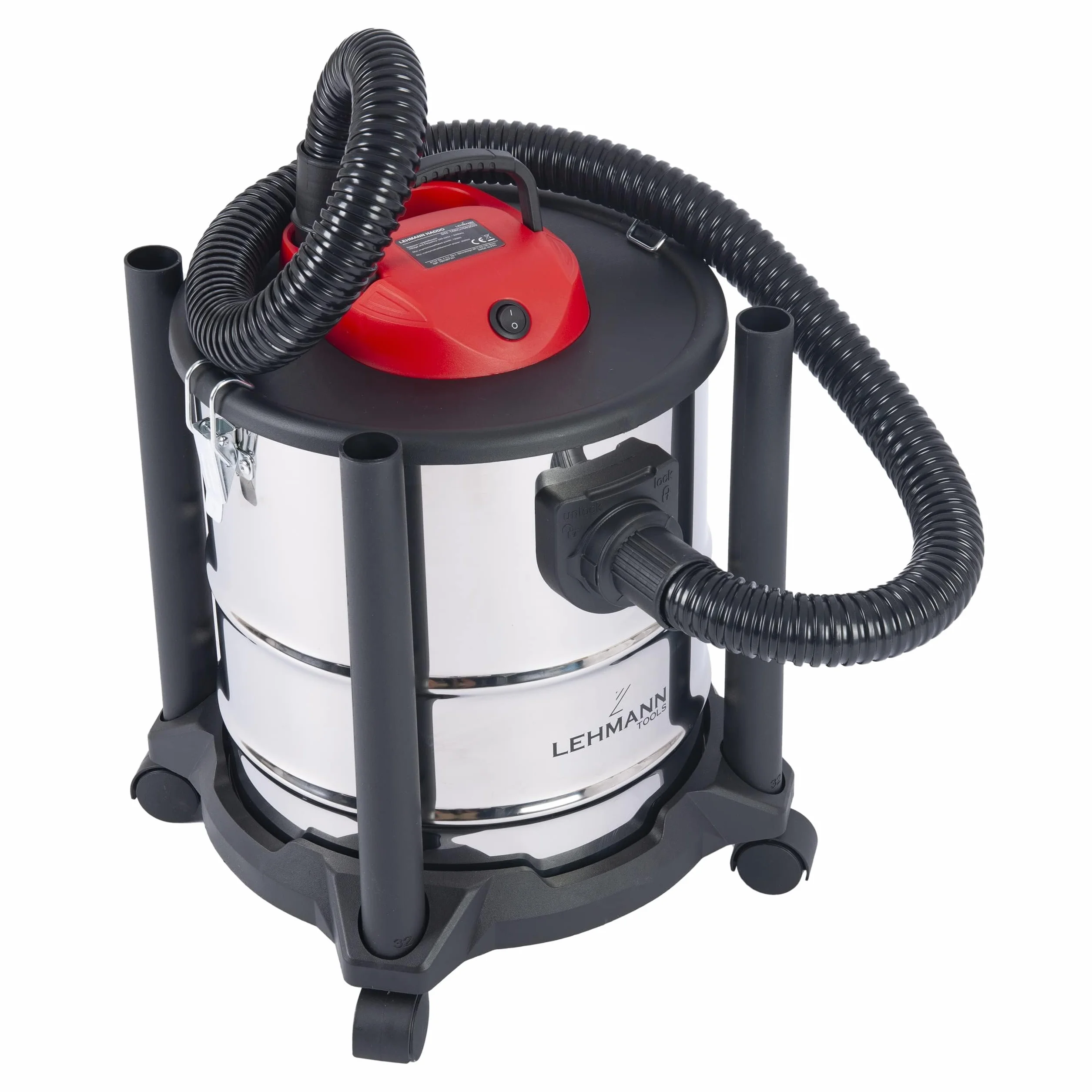 LEHMANN Aspiradora Industrial 3 en 1, 2000W, Aspirador de Cenizas con Depósito de 20 litros de Acero Inoxidable, Filtro HEPA, Sistema de Filtración Doble, Función Soplador, Alcance de hasta 6 m