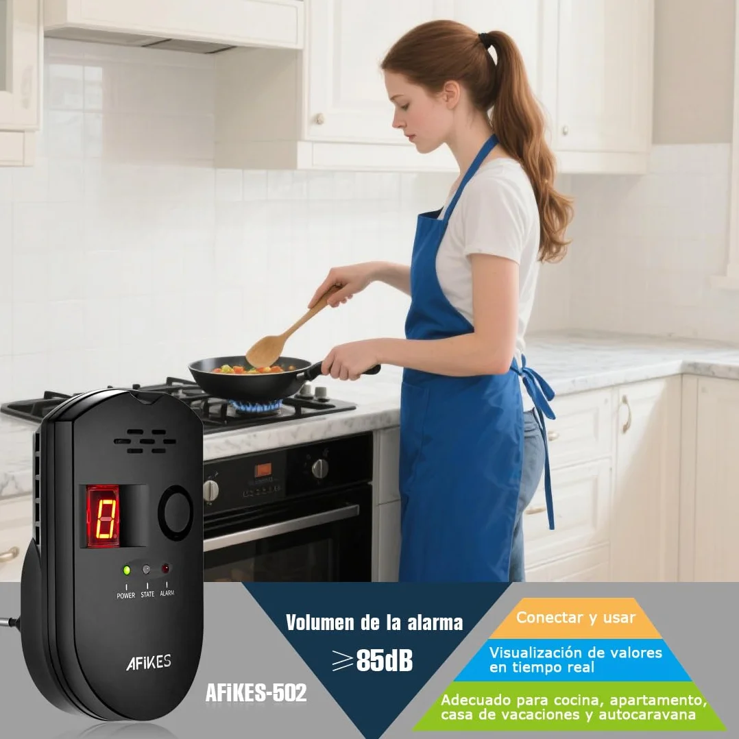 Detectores de Gas, Alarma de GLP/Gas Natural/Gas Ciudad, con Alarma Sonora y Pantalla Digital LED, Monitor de metano, propano y butano (Negro)