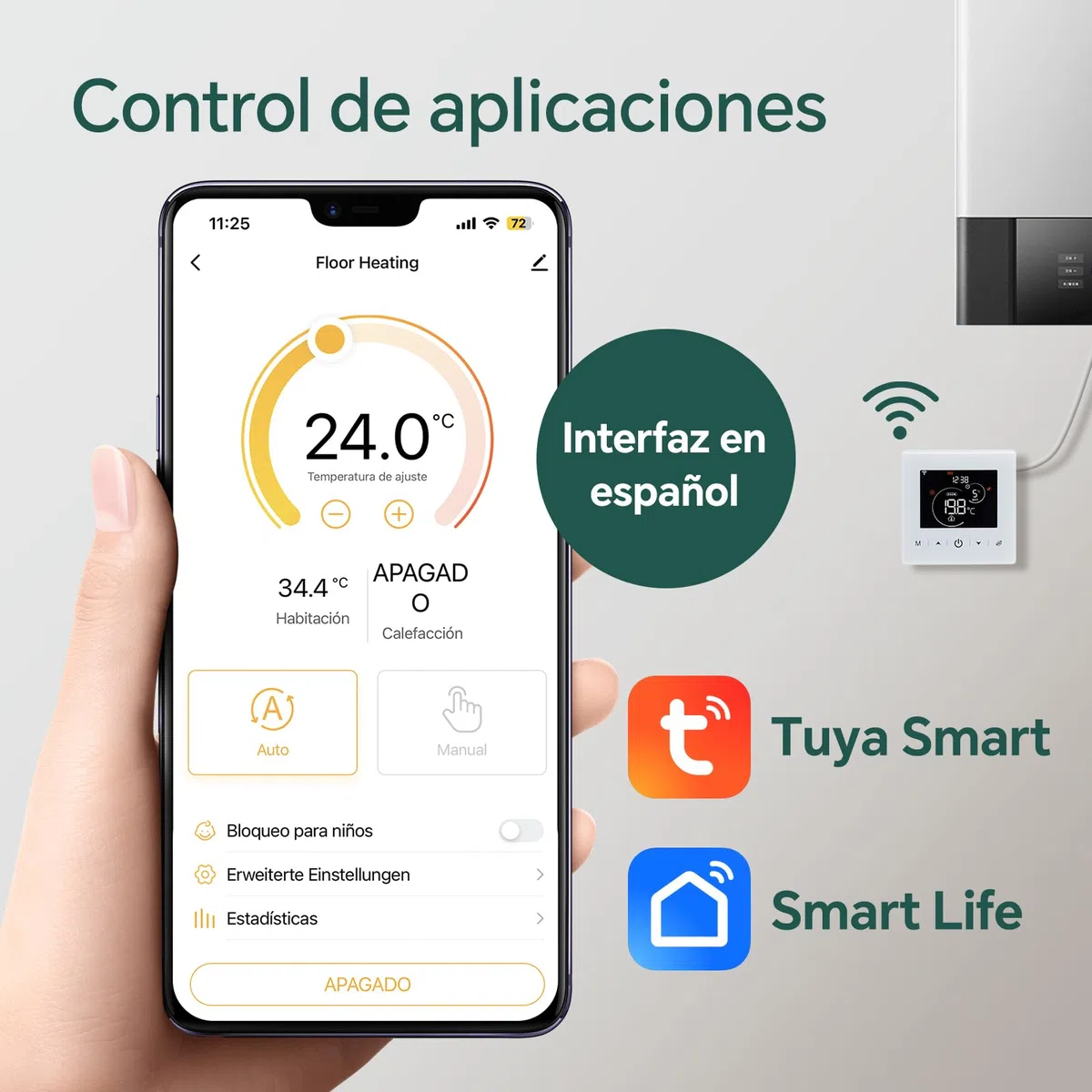 Termostato WiFi a batería calefaccion la Caldera.Termostatos de línea pasivos con Aplicaciones Tuya o Smart. 2 Hilo termostato de Digital programable controlable por Voz.Termostato Pila 3A R9V