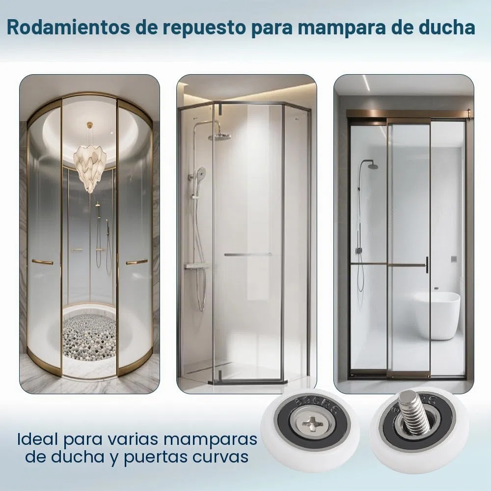 8 ruedas de repuesto para puertas de ducha, ruedas de puerta de baño de cristal adecuadas para puertas correderas de cristal de baño, ruedas de riel deslizante, capacidad de carga ultra silenciosa