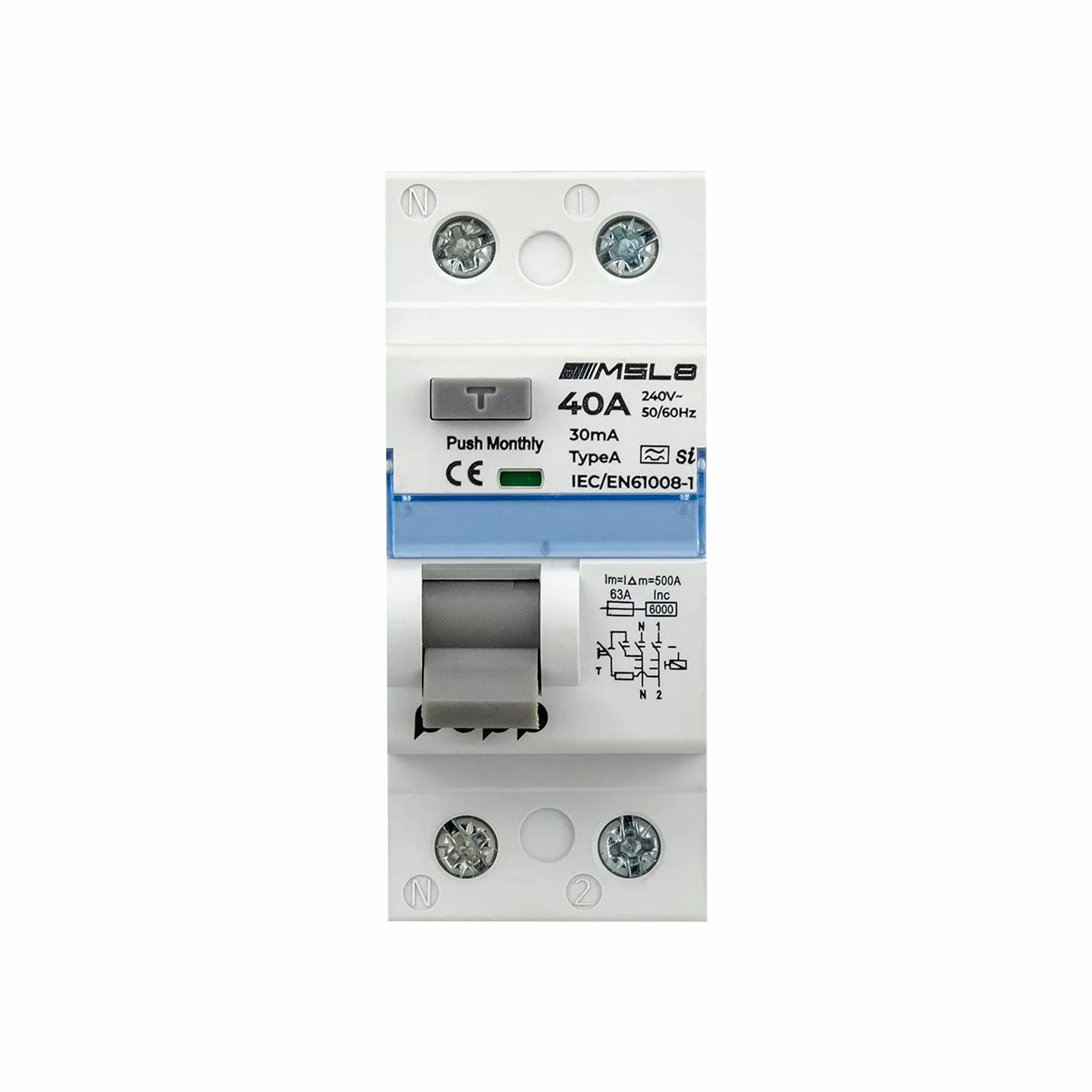 POPP Electric Interruptor Diferencial RCCB Superinmunizado Clase A SI industrial 2P 40A 30mA 300mA 6KA 1P+N MSL8A