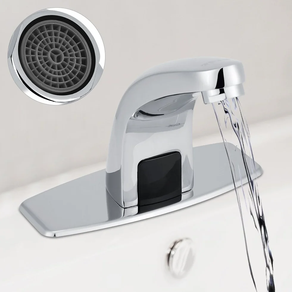 Grifo de Lavabo de Baño sin Contacto con Sensor Automático con Caja de Control, Grifo de Agua de Baño Manos Libres, Grifo de Agua Fría para Fregadero de Cocina