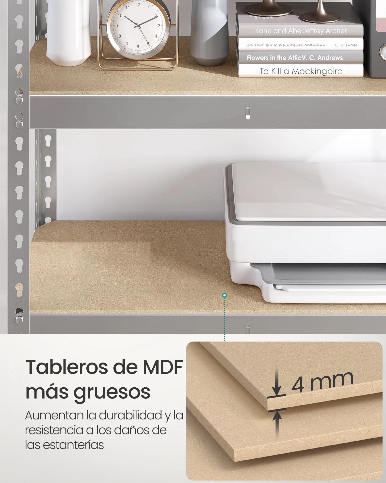 SONGMICS Estantería de 5 Niveles, Estantería de Almacenamiento, Montaje sin Tornillos, Estantes Ajustables, 30 x 75 x 150 cm, Carga de 875 kg, para Garaje, Cobertizo, Bodega, Plata GLR300E01