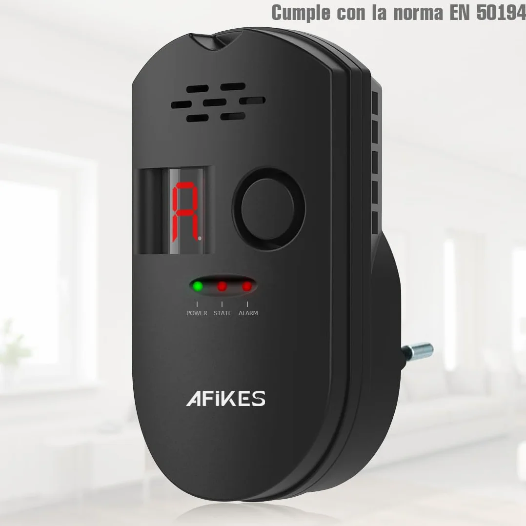 Detectores de Gas, Alarma de GLP/Gas Natural/Gas Ciudad, con Alarma Sonora y Pantalla Digital LED, Monitor de metano, propano y butano (Negro)