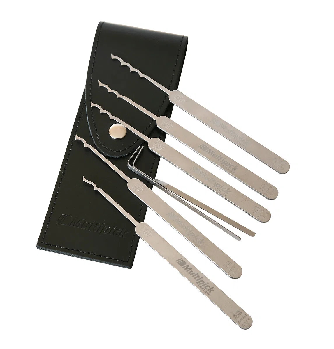Multipick - Juego de ganzúas para pesca profesional - 7 piezas - Acero único de alto rendimiento - en estuche de piel