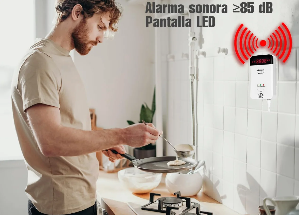 D MODUN - Detector de Gas, Gas Natural | LPG | Detector de fugas de gas de carbón, monitor de gas con enchufable con alarma de sonido y pantalla LED, alarma de gas combustible metano propano butano