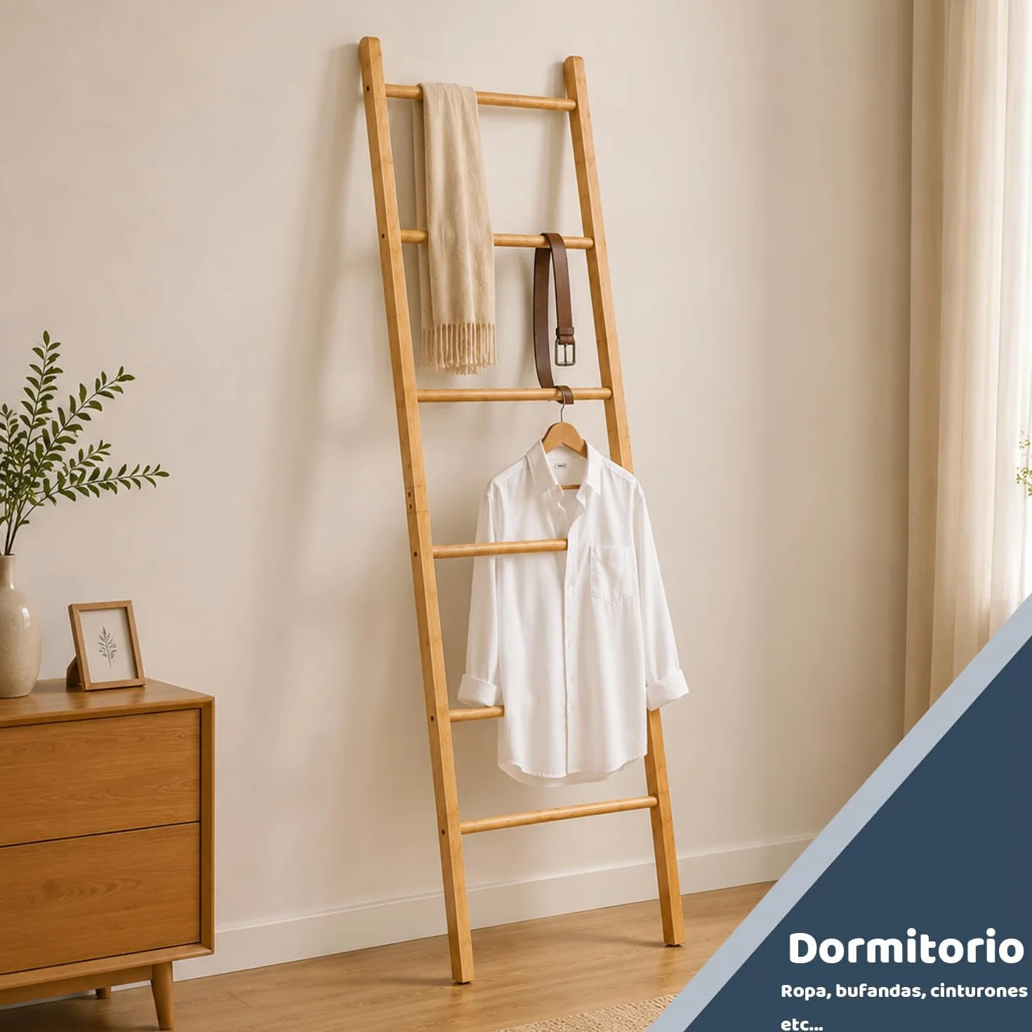 Toallero Escalera de 6 Niveles de Bambú, Estantería Inclinada, 192x50x3.5 cm para Baño Hogar