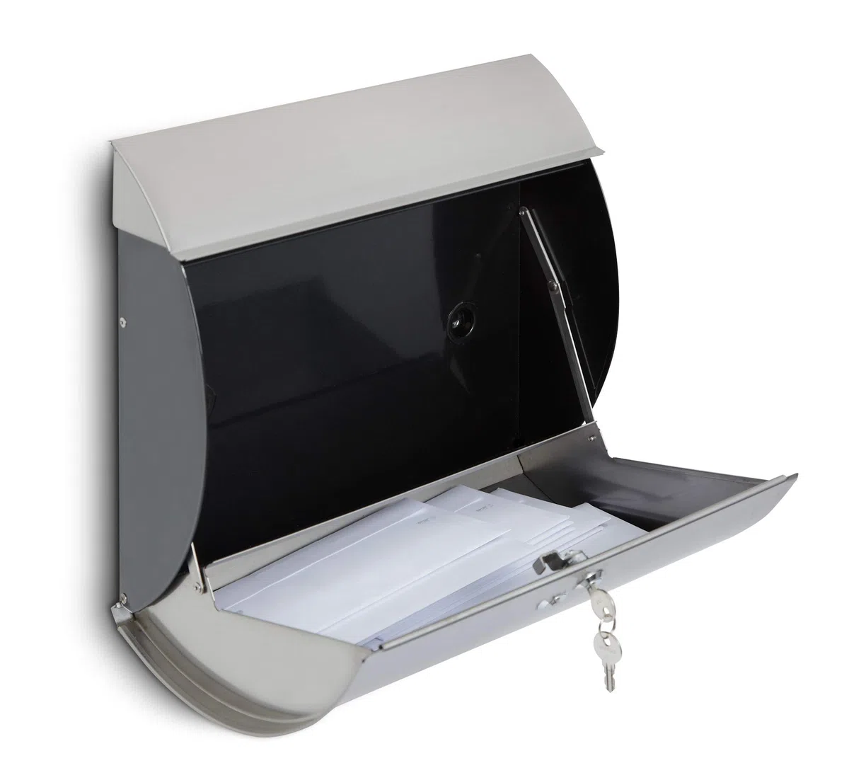 ARREGUI Aura E5405-12 Buzón Exterior de Acero Inoxidable, Tamaño L(Revistas, Sobres C4), Gran Capacidad, Buzón de Correo Grande, Buzón de Pared, Antilluvia, Anticorrosivo, Fácil de Instalar, INOX