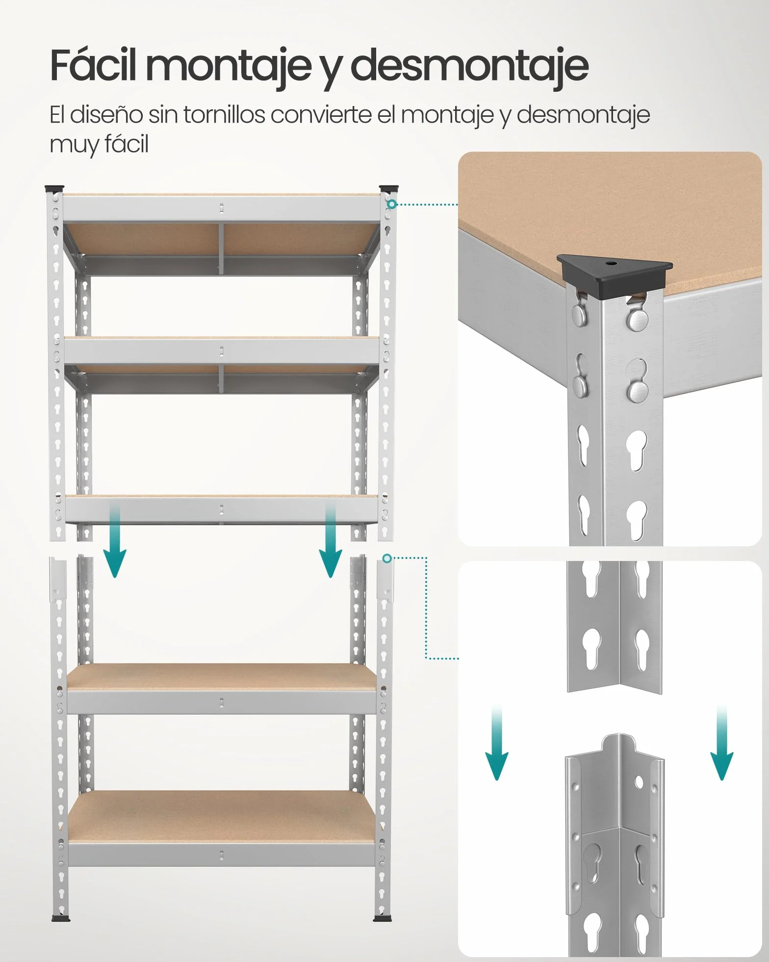 SONGMICS Estantería de 5 Niveles, Estantería de Almacenamiento, Montaje sin Tornillos, Estantes Ajustables, 30 x 75 x 150 cm, Carga de 875 kg, para Garaje, Cobertizo, Bodega, Plata GLR300E01