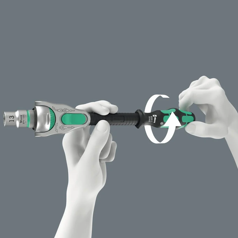 Wera, Carraca Zyklop Speed, 1/4 pulgada x 152 mm, Color Verde y Negro; Tamaño 10.2 cm