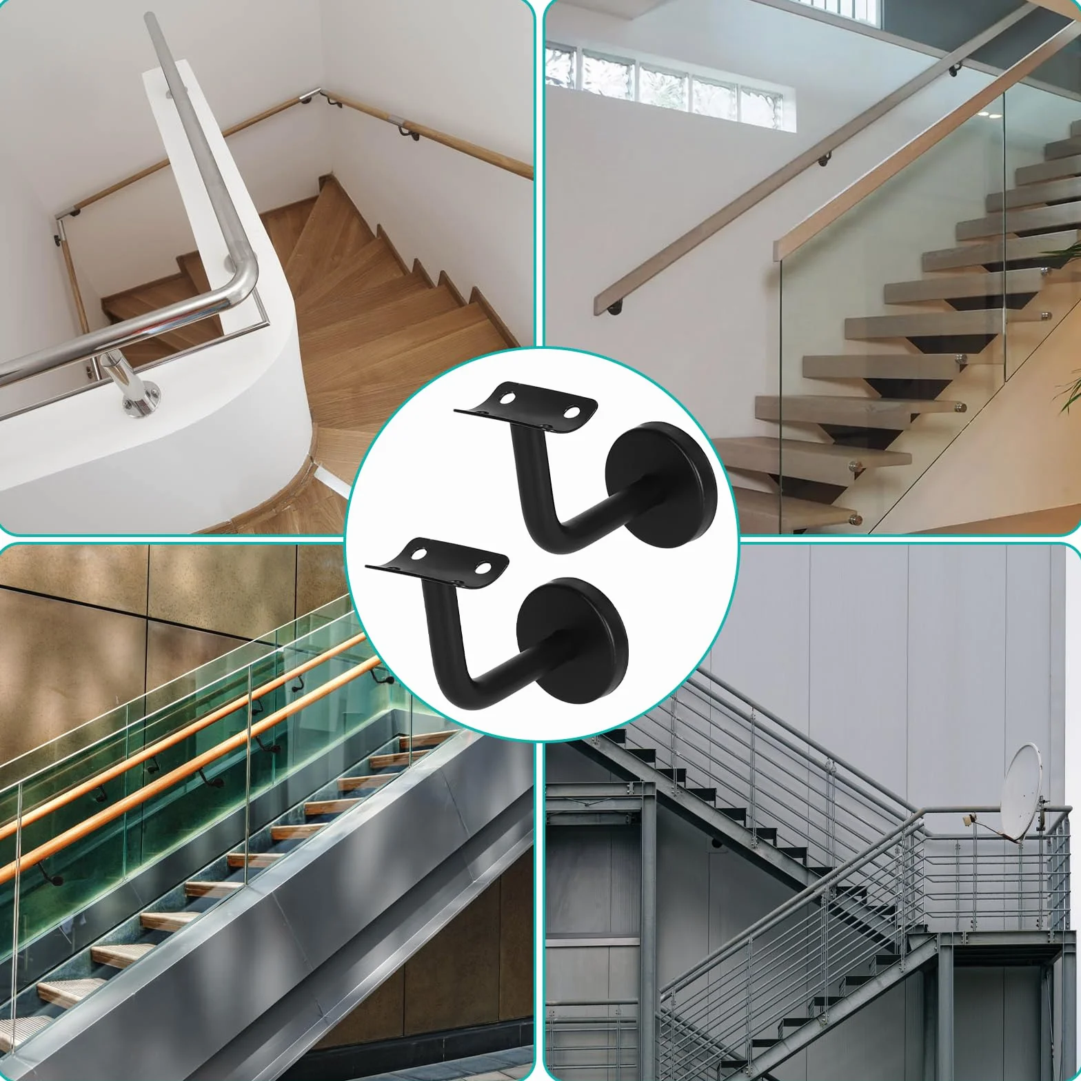 Soporte pasamanos inox pared barandilla escalera interior loft Curva 6 Pz