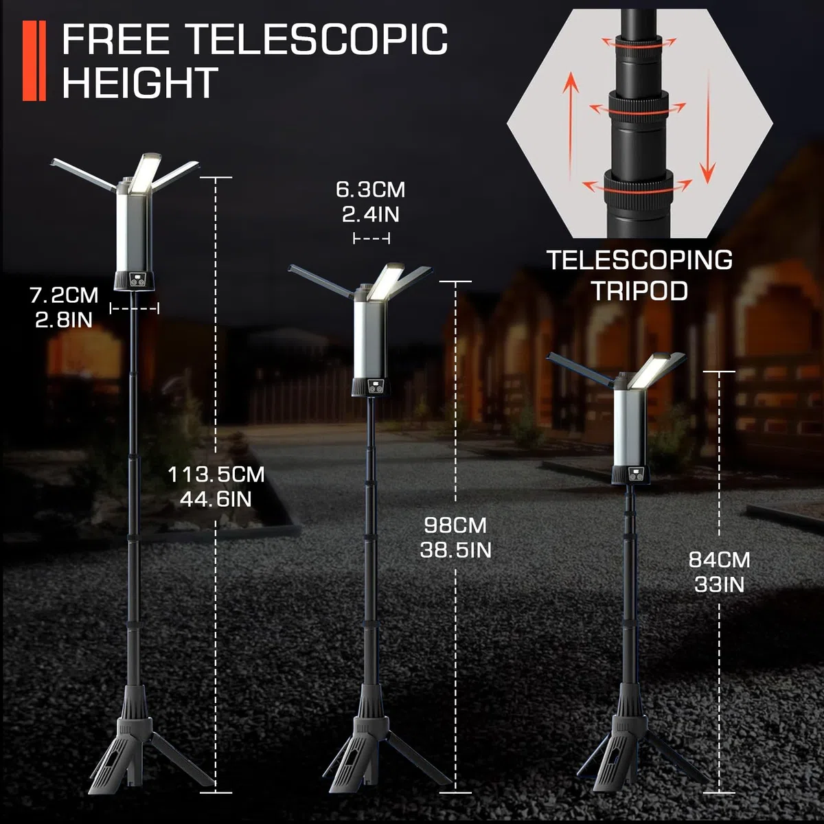 Lámpara Camping con 6000 mAh, 3 Temperaturas de Color Regulables, Superbrillante, Luz de Trabajo Inalámbrica Recargable, Con Trípode Extensible, 2000 Lúmenes, Para Camping, Reparación de Coches
