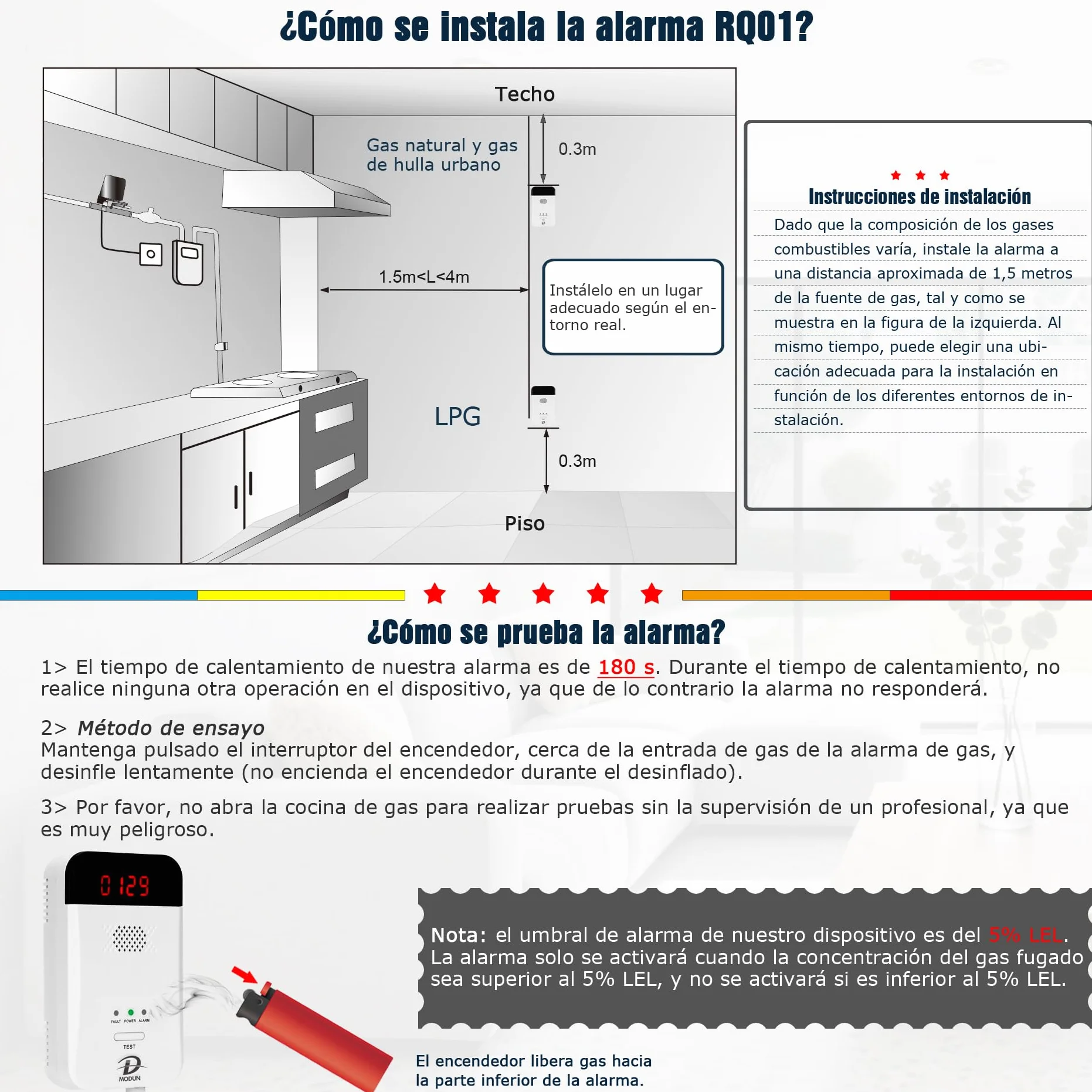 D MODUN - Detector de Gas, Gas Natural | LPG | Detector de fugas de gas de carbón, monitor de gas con enchufable con alarma de sonido y pantalla LED, alarma de gas combustible metano propano butano