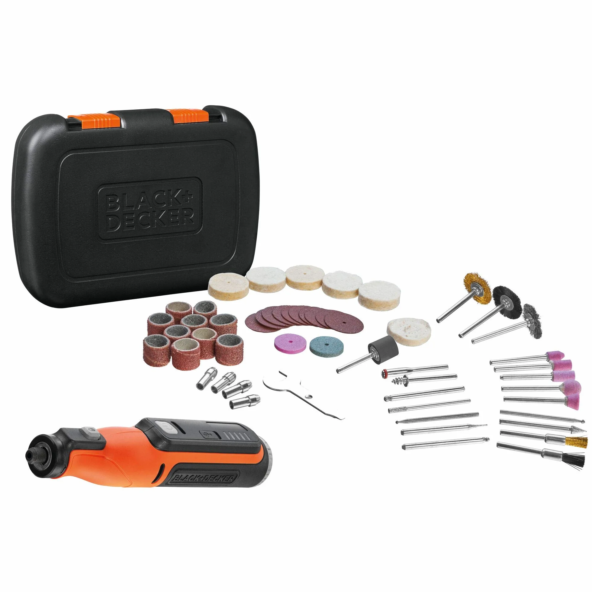 BLACK+DECKER Multi-Herramienta Rotativa 7,2V, Control de Velocidad Variable, Batería Integrada de 1.5Ah, Incluye 53 Accesorios y Estuche de Transporte, BCRT8IK