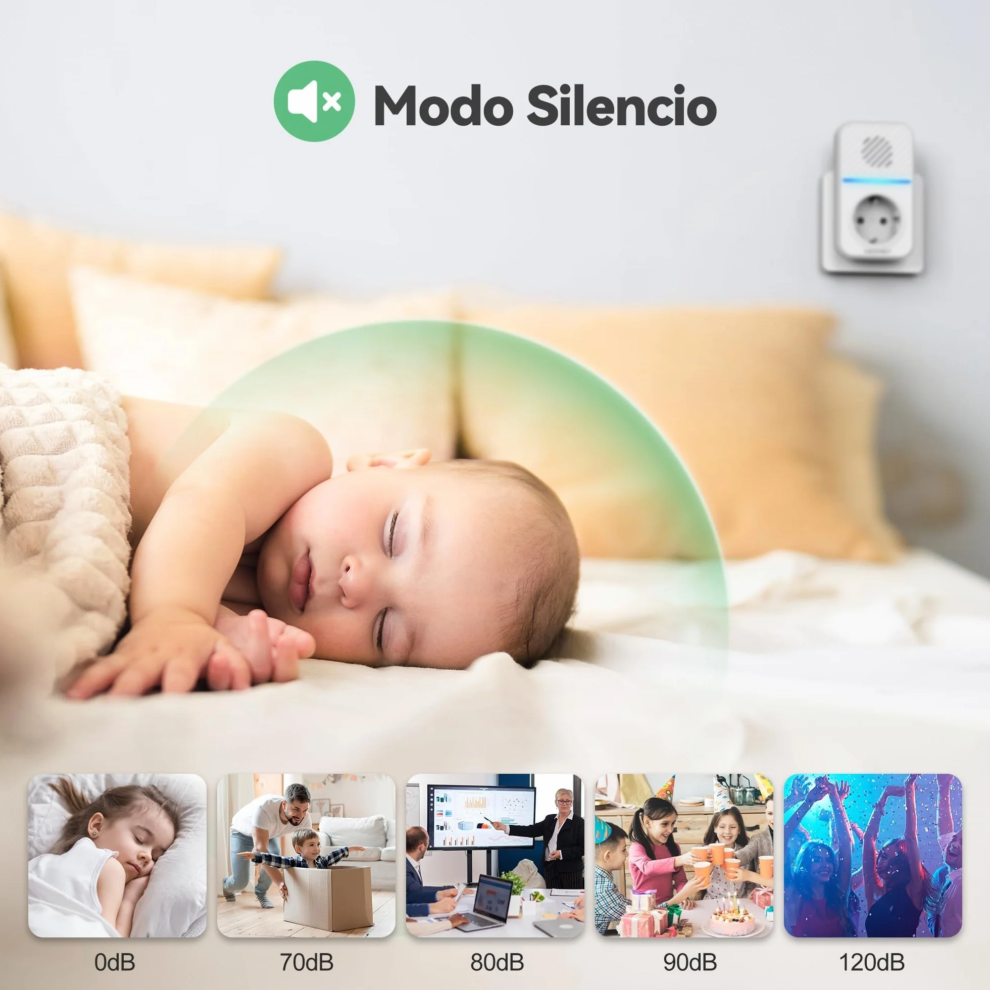 TECKNET Timbre Inalámbrico, 400M Timbre Inalámbrico Autoalimentado, IP65 Timbre Electrónico Impermeable, Kit de Timbre con Tomas USB Externas y Luz LED, 60 Melodías, 5 Niveles de Volumen