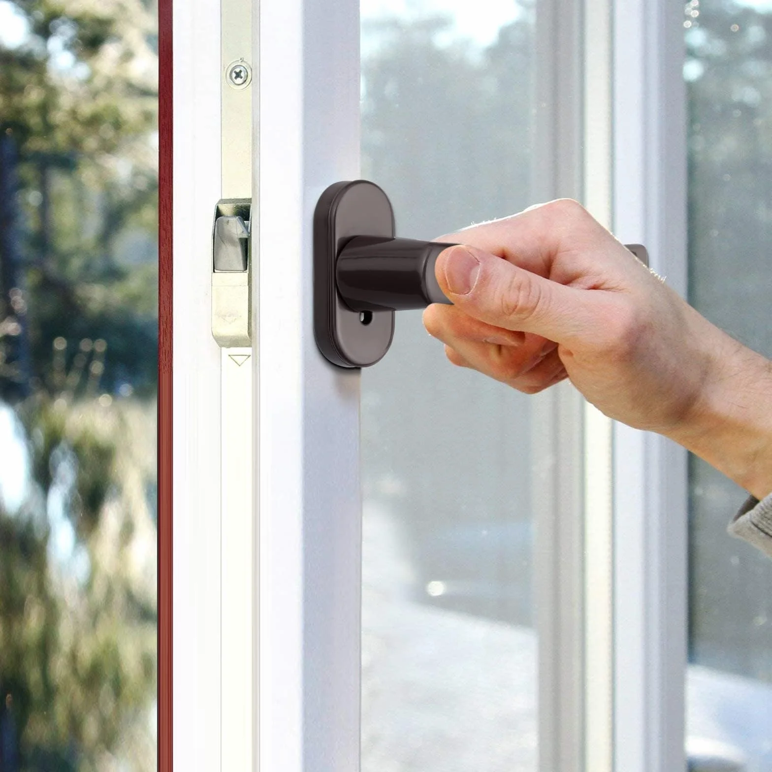 AUTOUTLET Manijas de Aluminio para Ventanas con Llaves Iguales, Cerradura de Seguridad para Niños (Marrón)