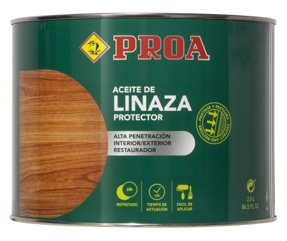 ACEITE DE LINAZA. PROA. Protección y nutrición para la madera. Transparente amarillento. 2,5 L.