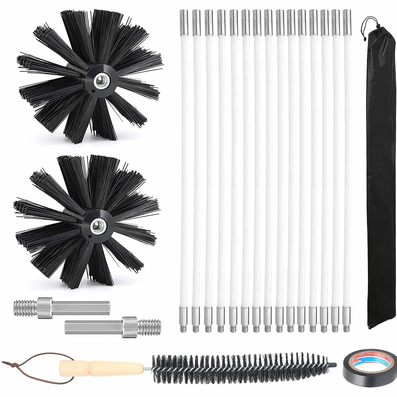 Cepillo De Chimenea Kit, Cepillo Limpieza Chimenea con 15 Varillas 2 Cabezales Cepillo Kit Deshollinador,Diámetro 200 mm,para Chimenea Secadora alcantarillado Campana de Humos