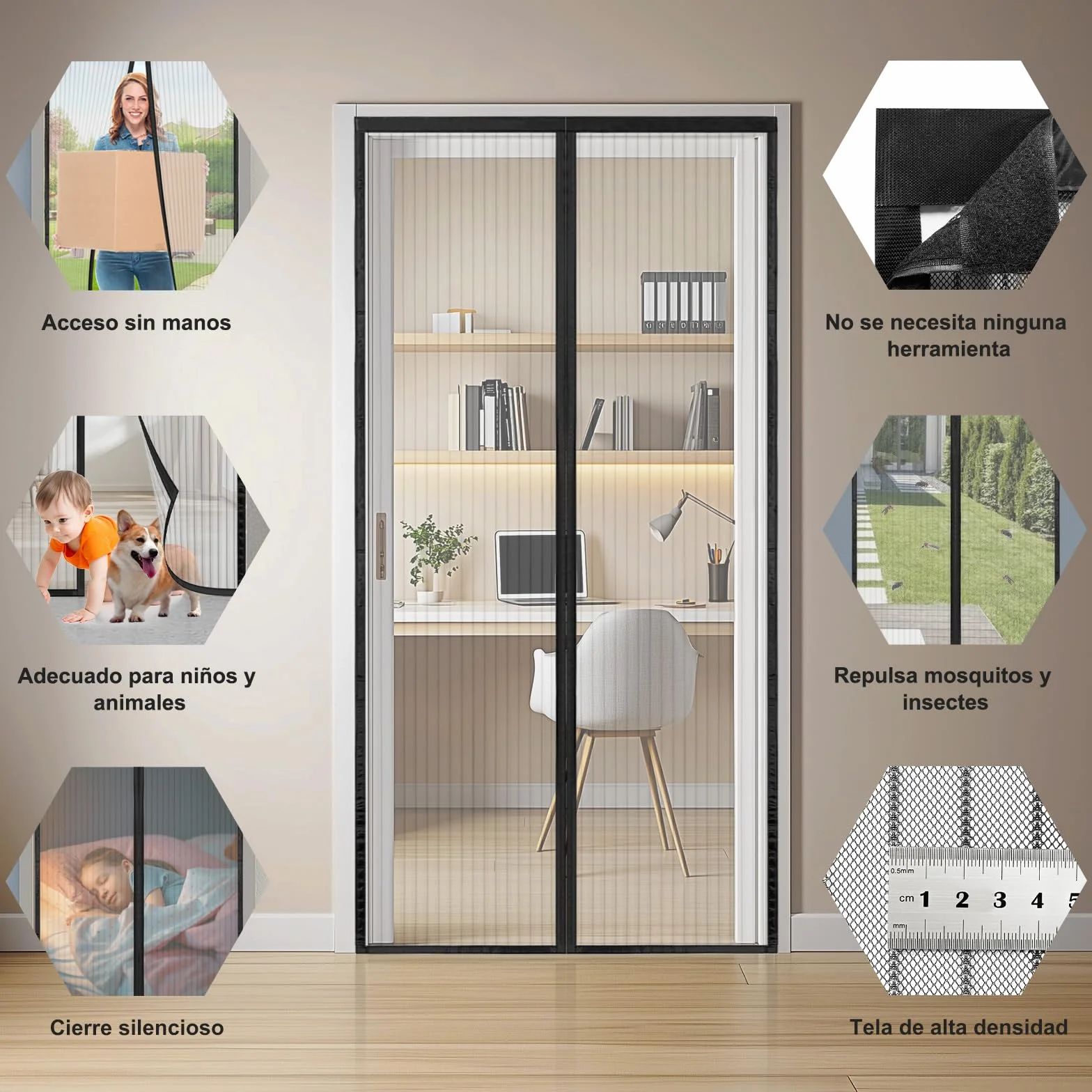 Versión Actualizada Mosquitera Puerta Magnética 170x200cm, Varios Tallas, Negro Cortina Mosquitera Puerta Exterior, Se Cierra Automáticamente, Fácil Instalación sin Taladrar
