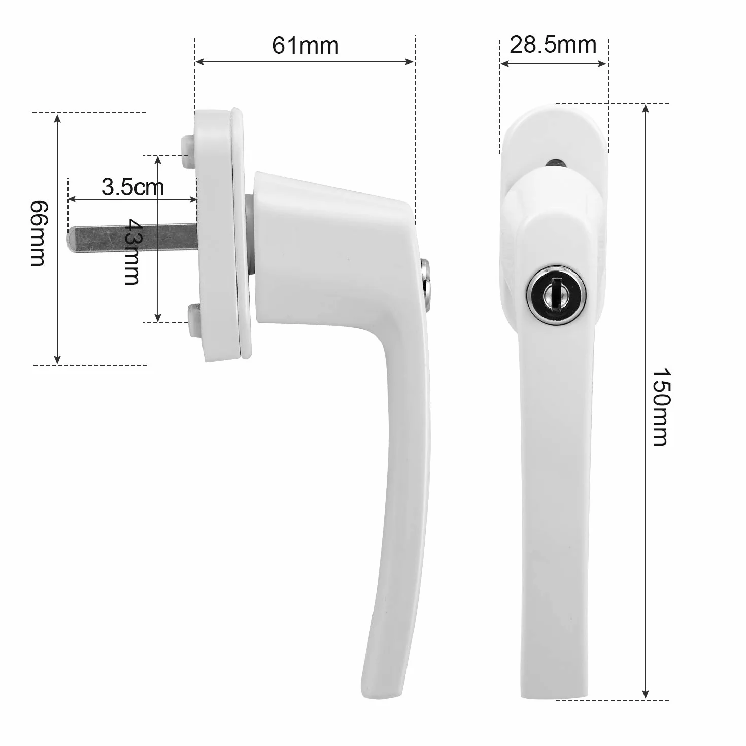 Jopassy Tirador de ventana de aluminio, 8 unidades, color blanco, con cerradura, llave de seguridad para niños en longitud de pasador de 35 cm, cierre uniforme para Windows