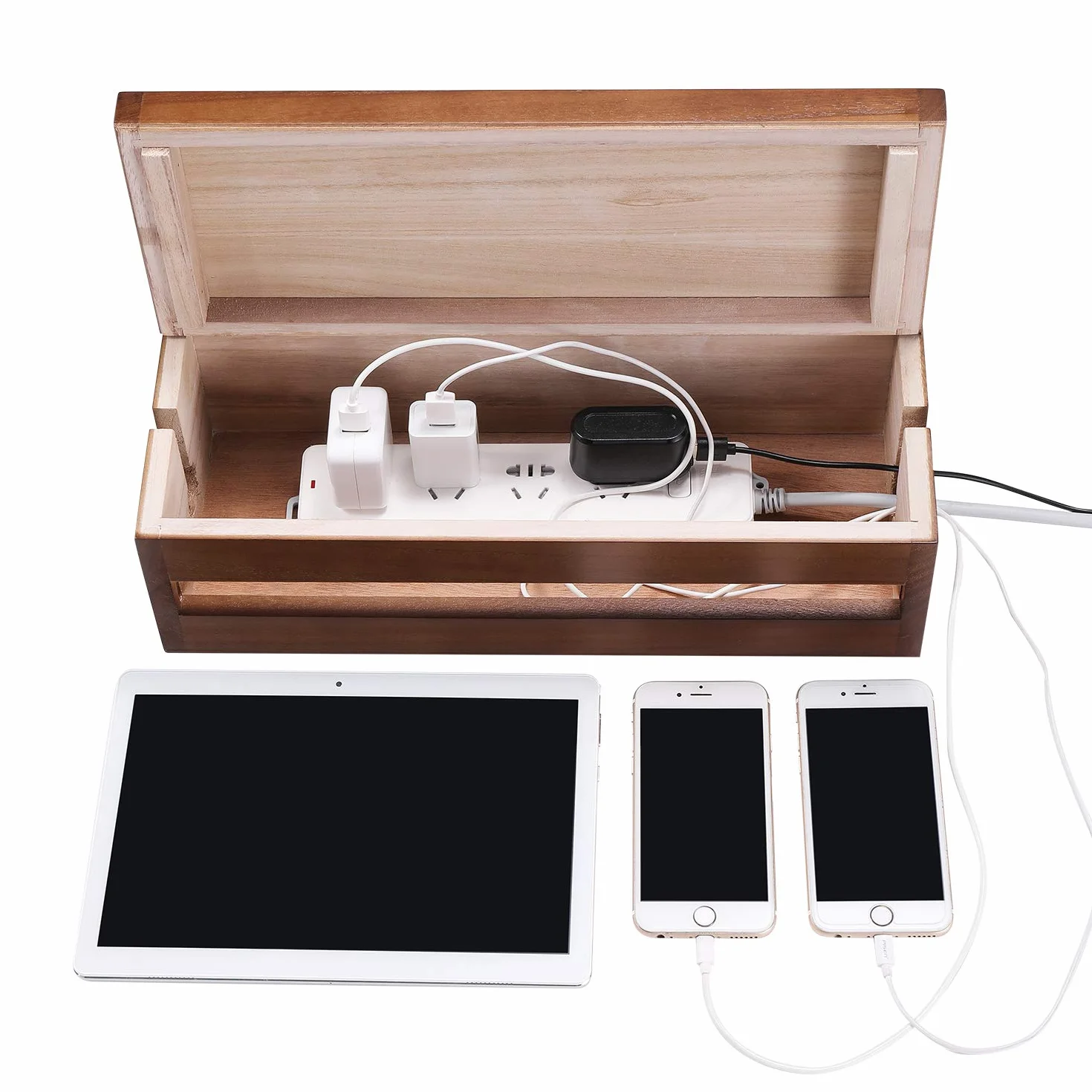 Changsuo Caja organizadora de Cables de Madera para Cable de extensión, Protector de sobretensión, Corrector de gestión de Cables, marrón