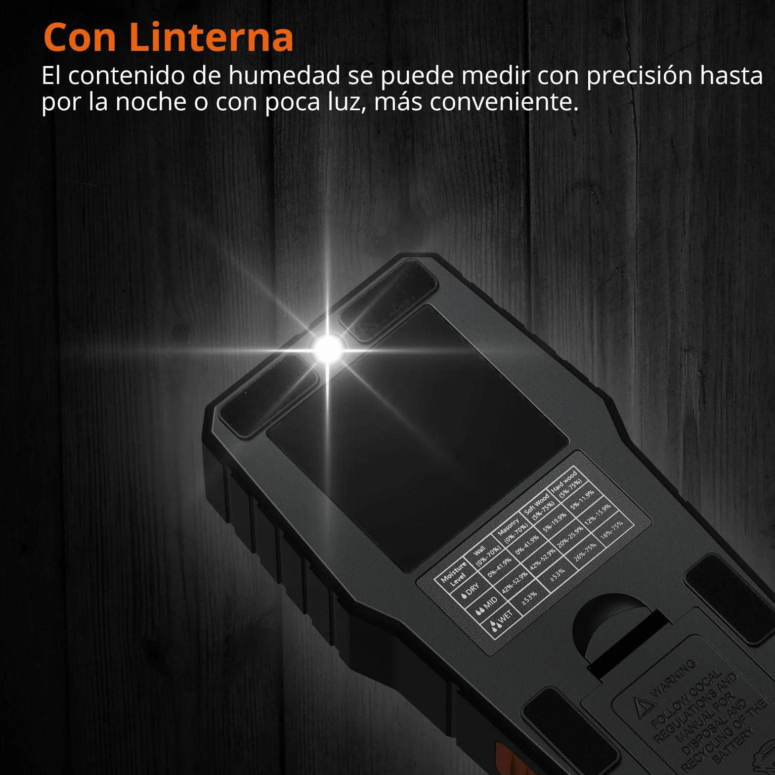 Proster Medidor de Humedad con Batería y Pantalla LCD Medidor de Humedad de Madera Sin Pin con Botón HOLD, Alarma,Función de Apagado Automático Detector de Humedad para Paredes de Yeso y Madera,etc