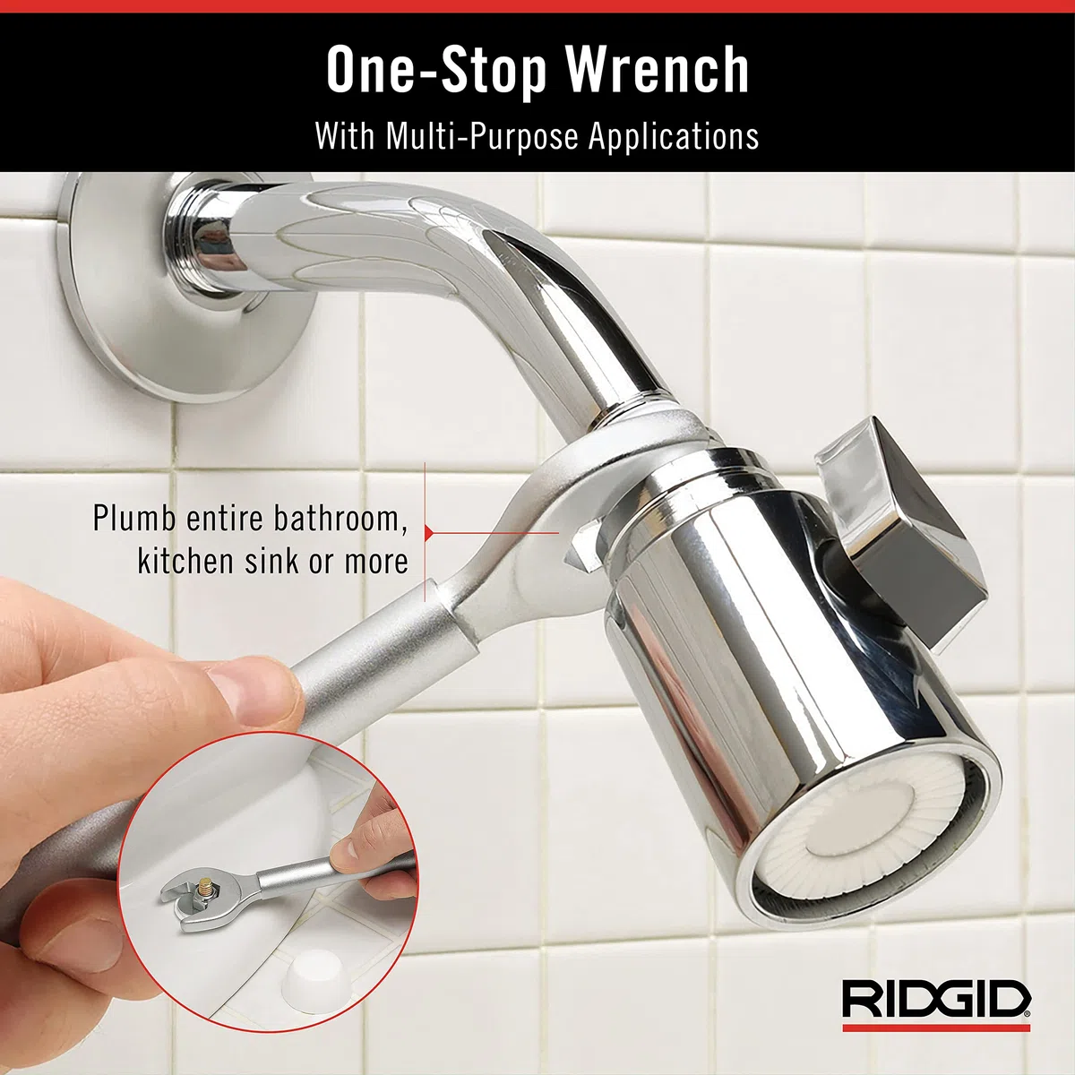 RIDGID 27023 Modelo 2002 Llave 2 en 1 One Stop para paradas angulares, paradas rectas y acoplamientos de compresión