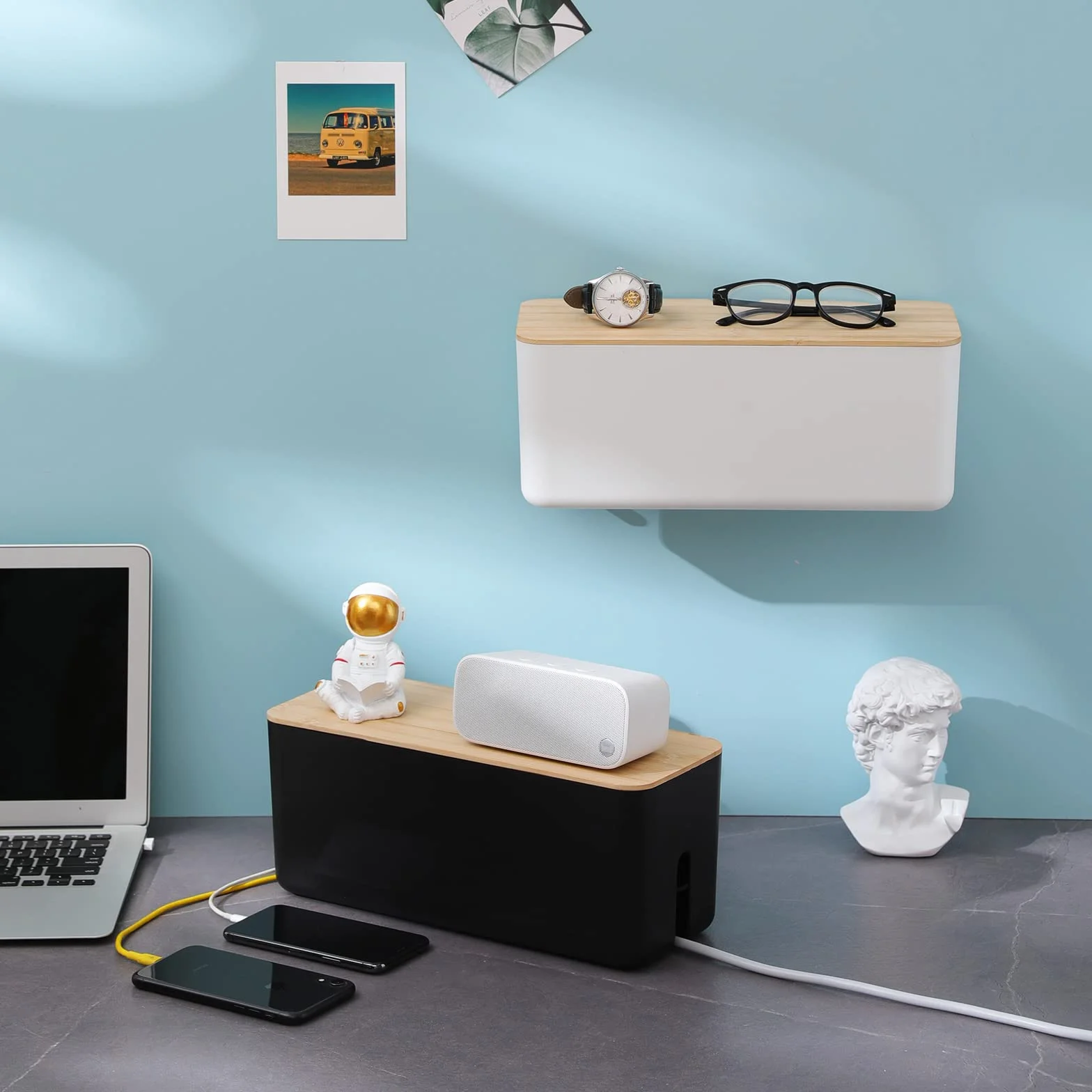Changsuo Caja de gestión de cables para montaje en pared, organizador grande, protector contra sobretensiones