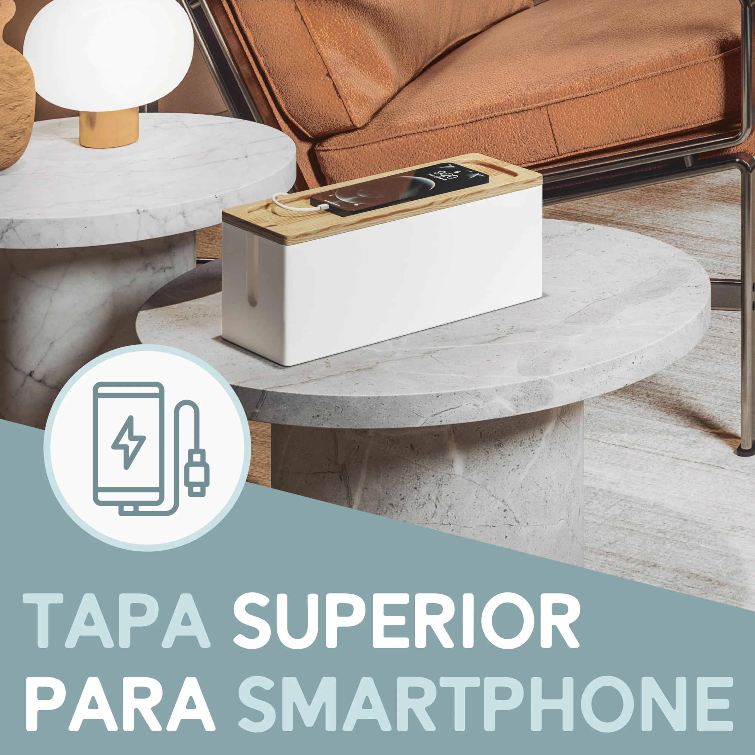 Nature Supplies Organizador de Cables de Madera de Pino Blanco - Caja Mediana para Escritorio y Grande para Piso