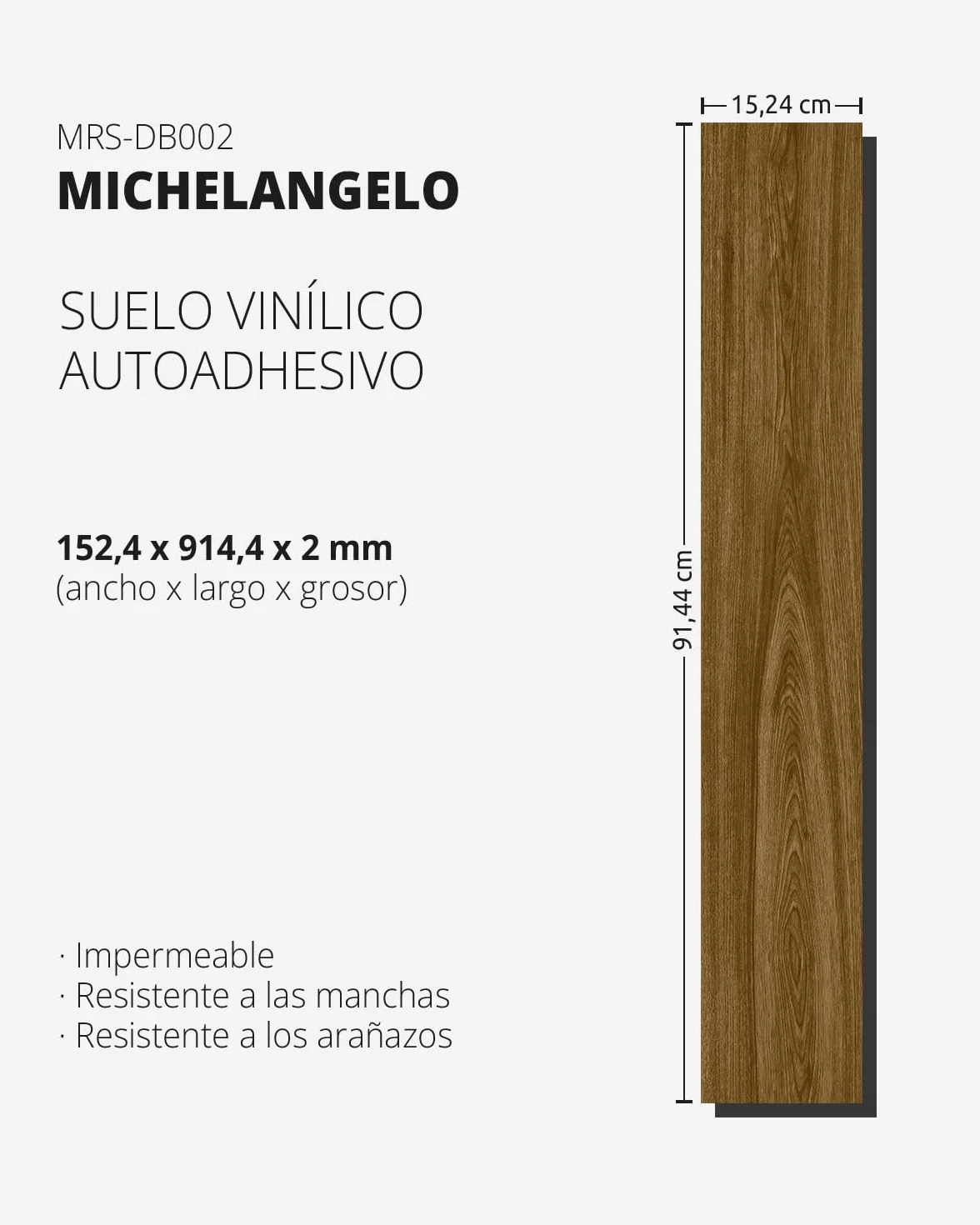 MURIS Suelo Vinílico Autoadhesivo, 16 Lamas de 15 x 91 cm (2,23 m²), Grosor de 2 mm, PVC Impermeable, Alta Adherencia y Resistente, Imitación Madera, MRS-DB002