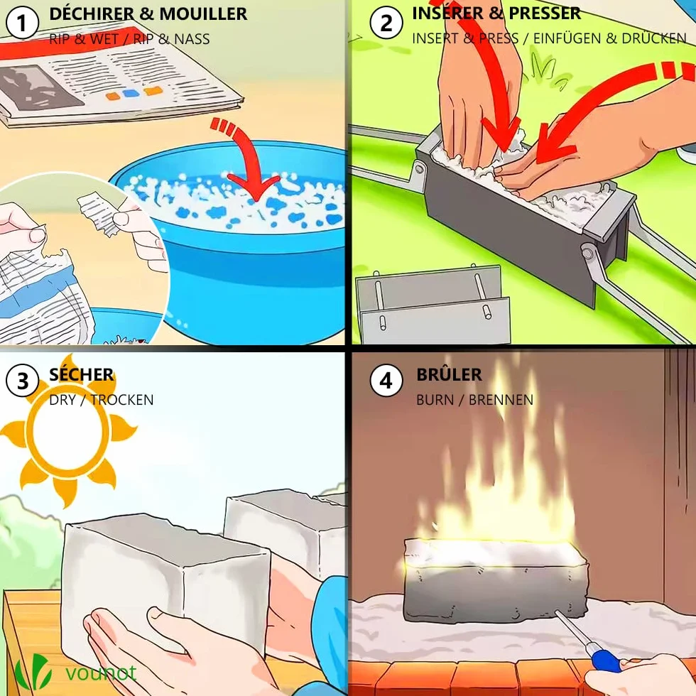 VOUNOT® Prensa Briquetas Papel, Fabricante de Briquetas, Máquina Compactadora Manual para Transformar Periódico Usado en Ladrillo Registro para Estufa de Hogar, Chimenea, Acero, 12 x 26 x 9 cm
