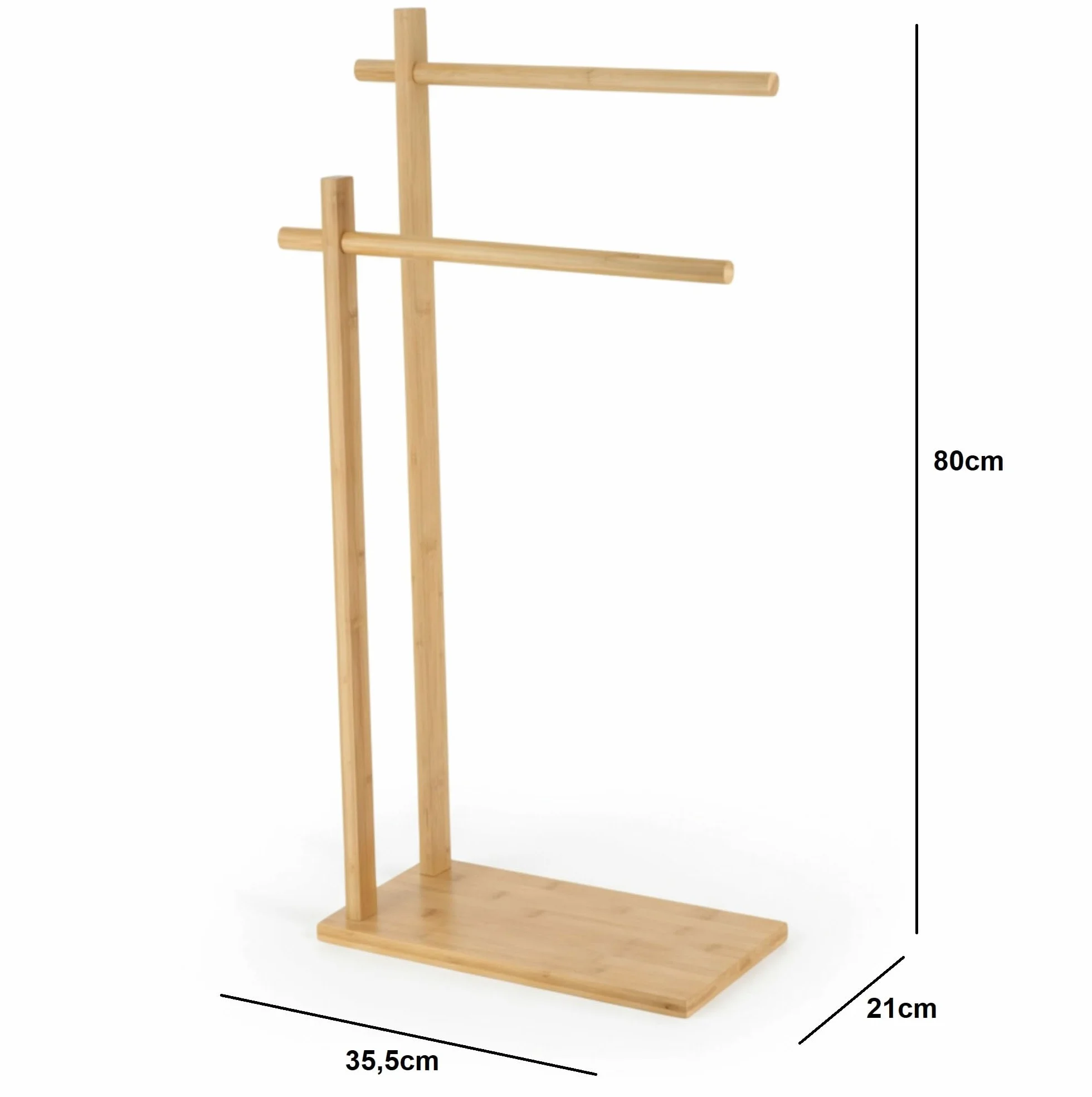 Toallero de pie portátil de madera bambú con 2 porta toallas de barras para baño