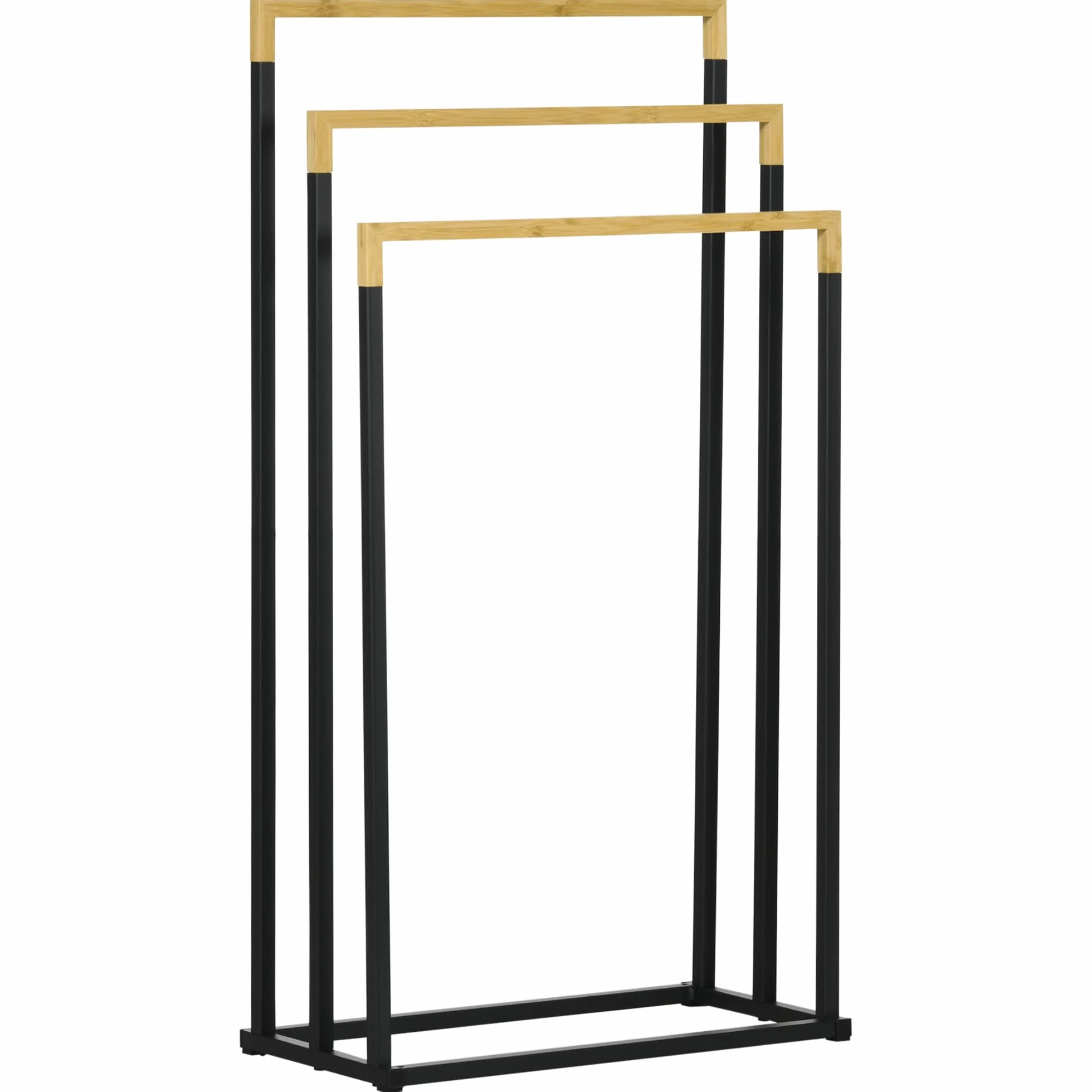 Kleankin Toallero Escalera 3 Niveles con 3 Barras de Bambú y Marco de Acero para Baño 45x22,5x86 cm Negro y Natural