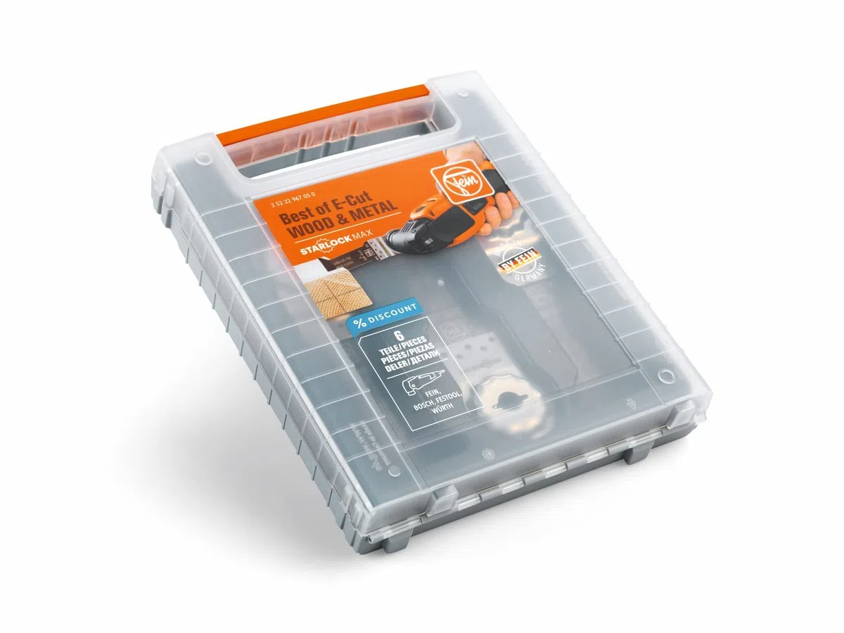 FEIN Best of E-Cut StarlockMax WOOD & METAL|6 hojas de sierra E-Cut extralargas para cortar madera y metal a gran profundidad, alojamiento StarlockMax, compatible con herramientas multifunción FEIN