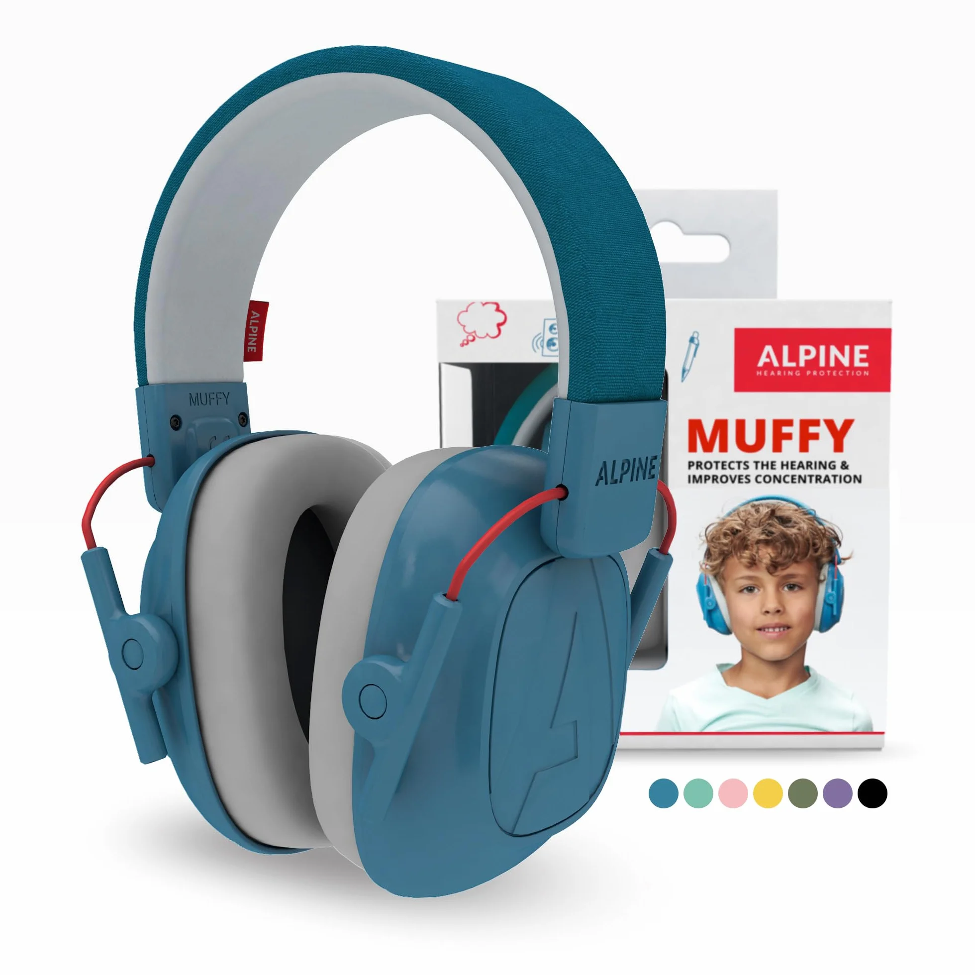 Alpine Muffy Protectores de Oído para Niños 5-16 Años Cascos Antirruido Protección Auditiva Banda Ajustable Azul