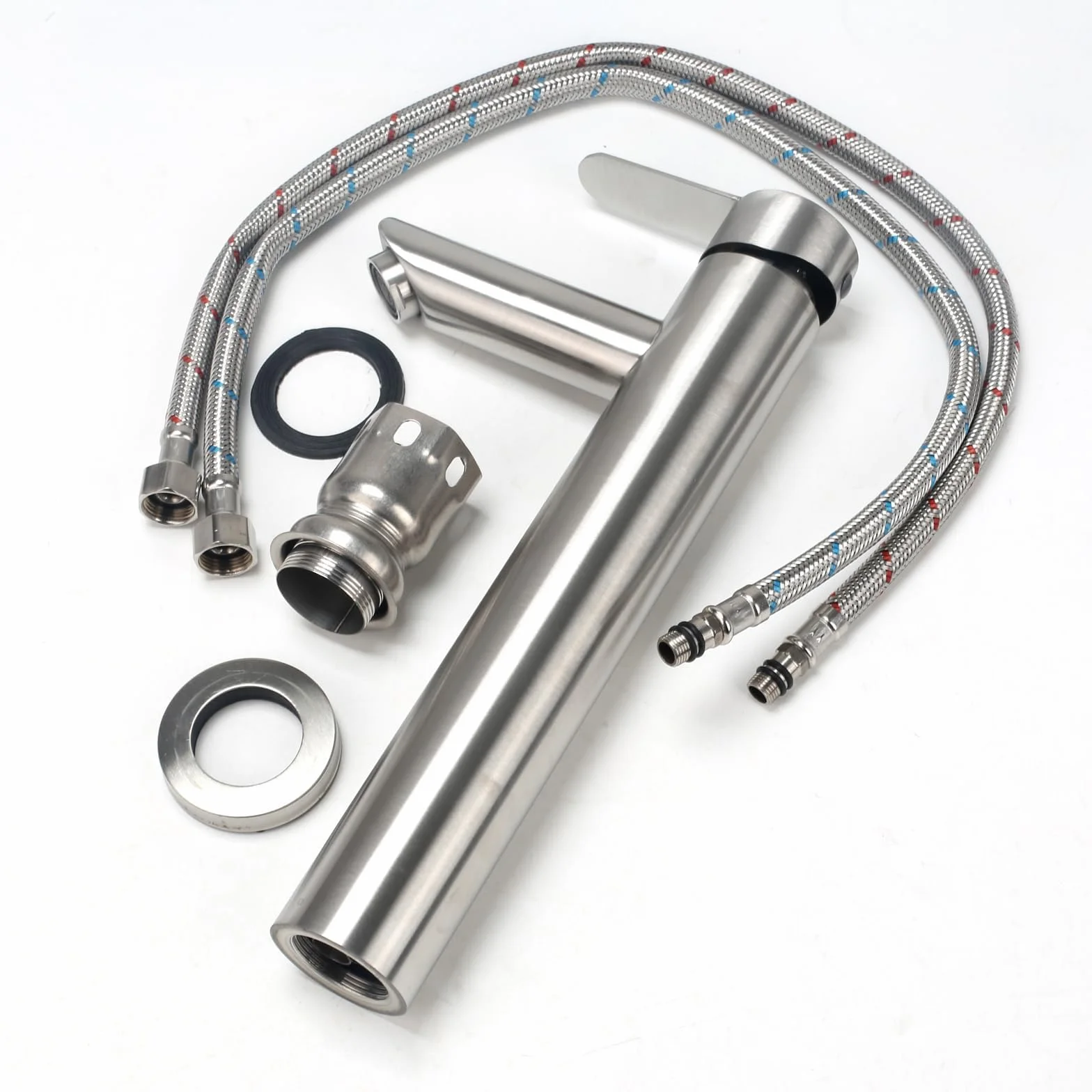 Grifo Alto de Lavabo Monomando para Baño - Mezclador de Acero Inoxidable con Control de Agua Fría y Caliente (Caño 200 mm)