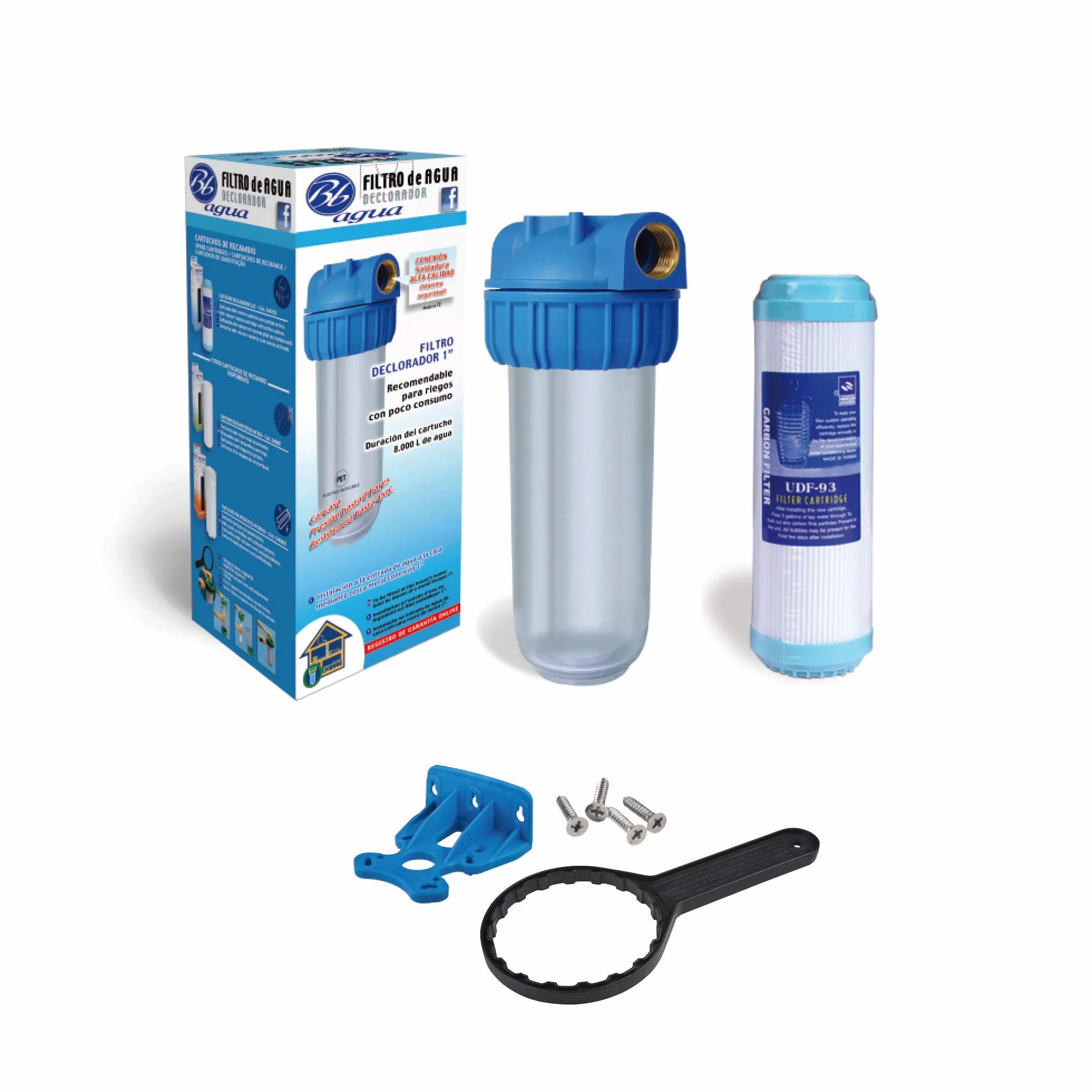 Filtro de agua Declorador GAC 10" con Soporte de Pared y Llave Bbagua