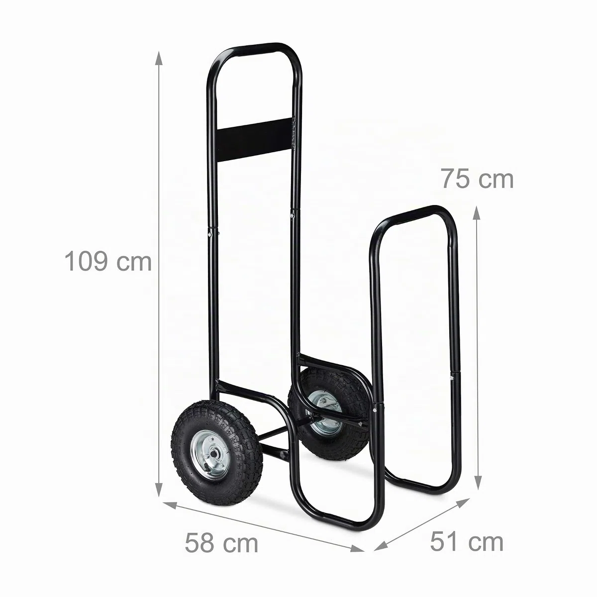 Relaxdays Carro para Leña con Ruedas, Carretilla Leños, Leñero con Funda Protectora, Acero, 60kg, para Almacenaje, Negro