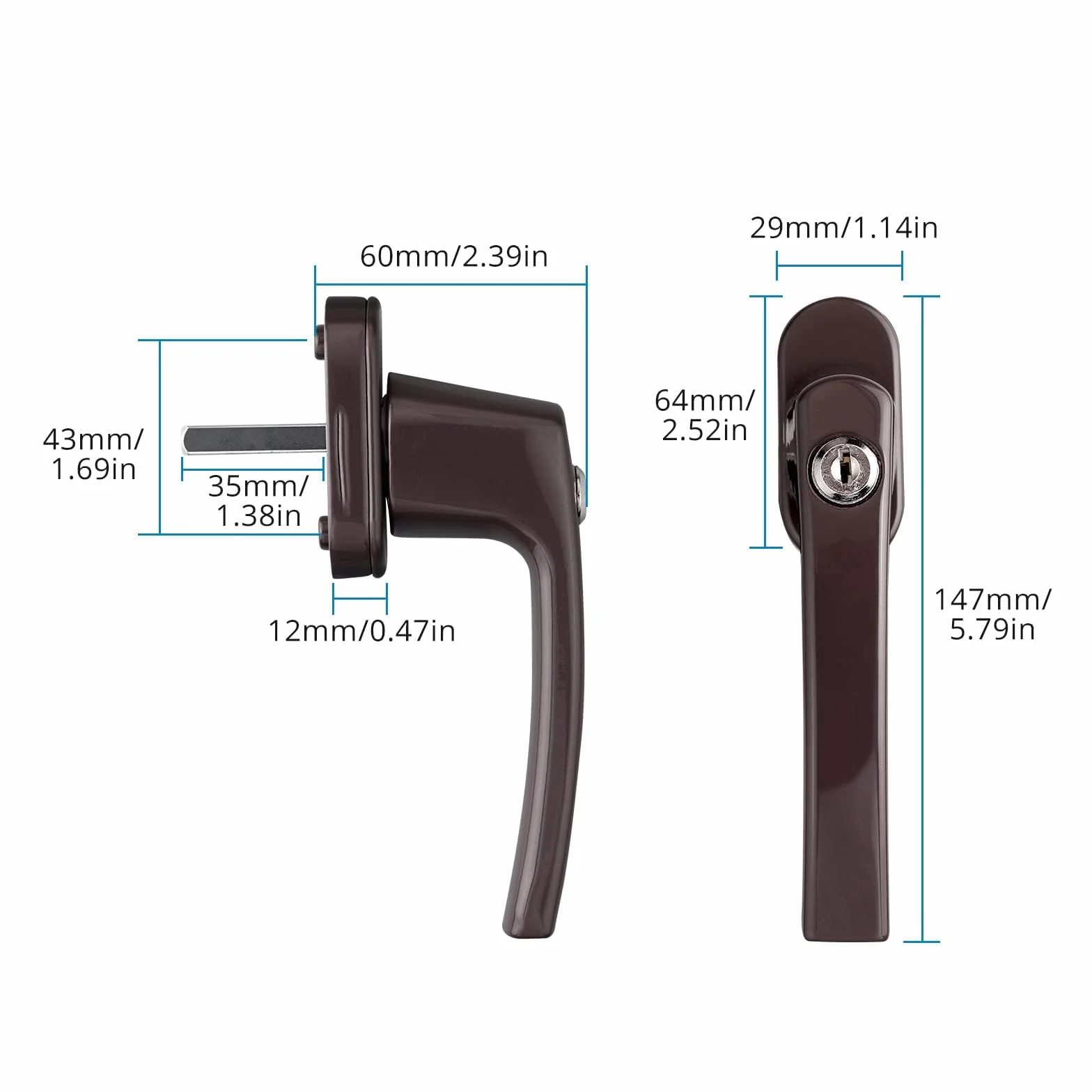AUTOUTLET Manijas de Aluminio para Ventanas con Llaves Iguales, Cerradura de Seguridad para Niños (Marrón)