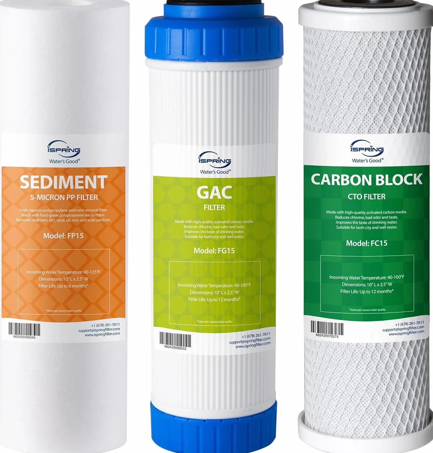 iSpring F3 Juego de Cartuchos de Filtro Repuesto Prefiltro 6 Meses para Sistemas Ósmosis Inversa RO Blanco
