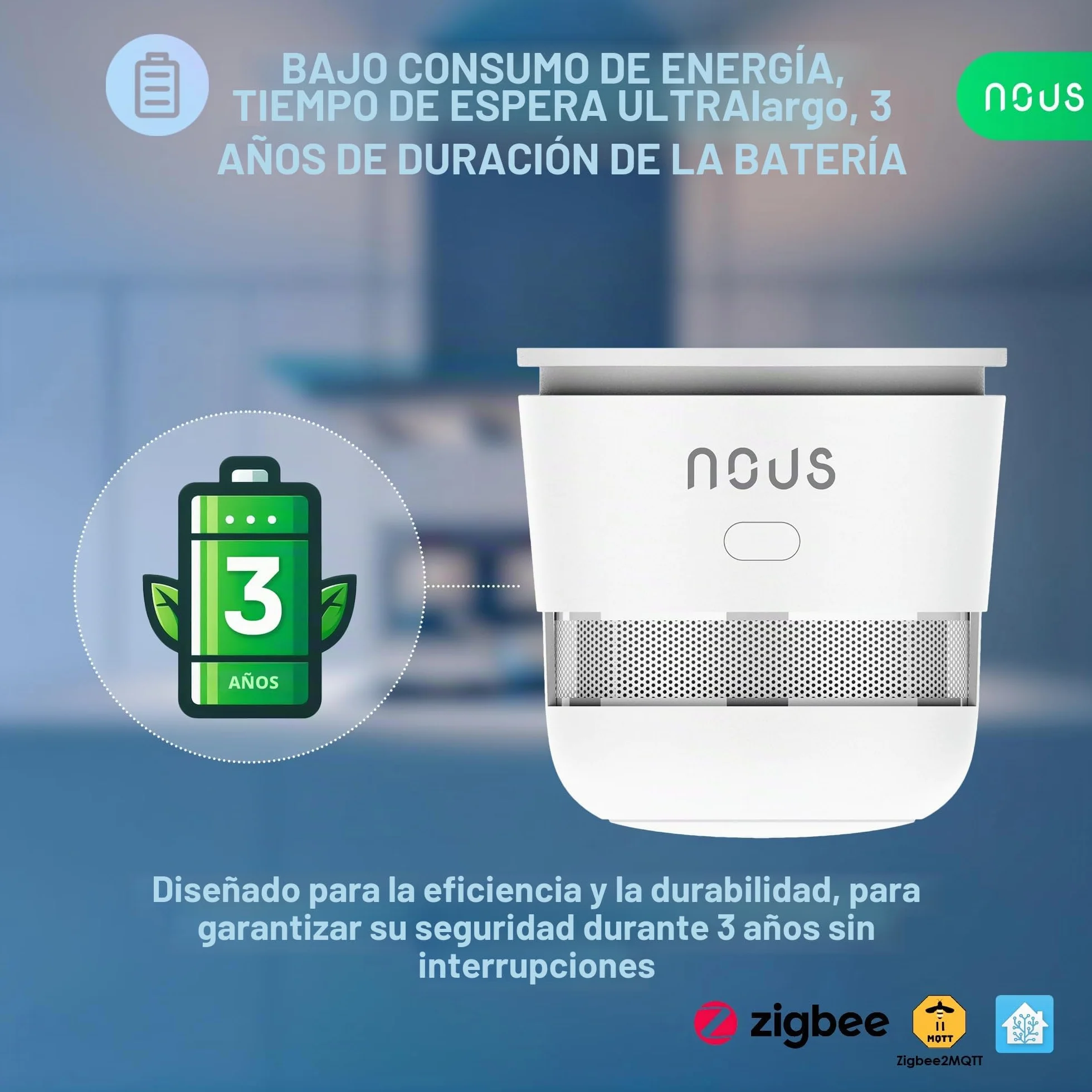 Zigbee Detector Inteligente, Detector de Incendios Fotoeléctrico con Control Mediante App, Señal de Alarma de 85dB, 3 Años Batería, Compatible con Alexa, Google Assistant, para Hogares y Oficinas