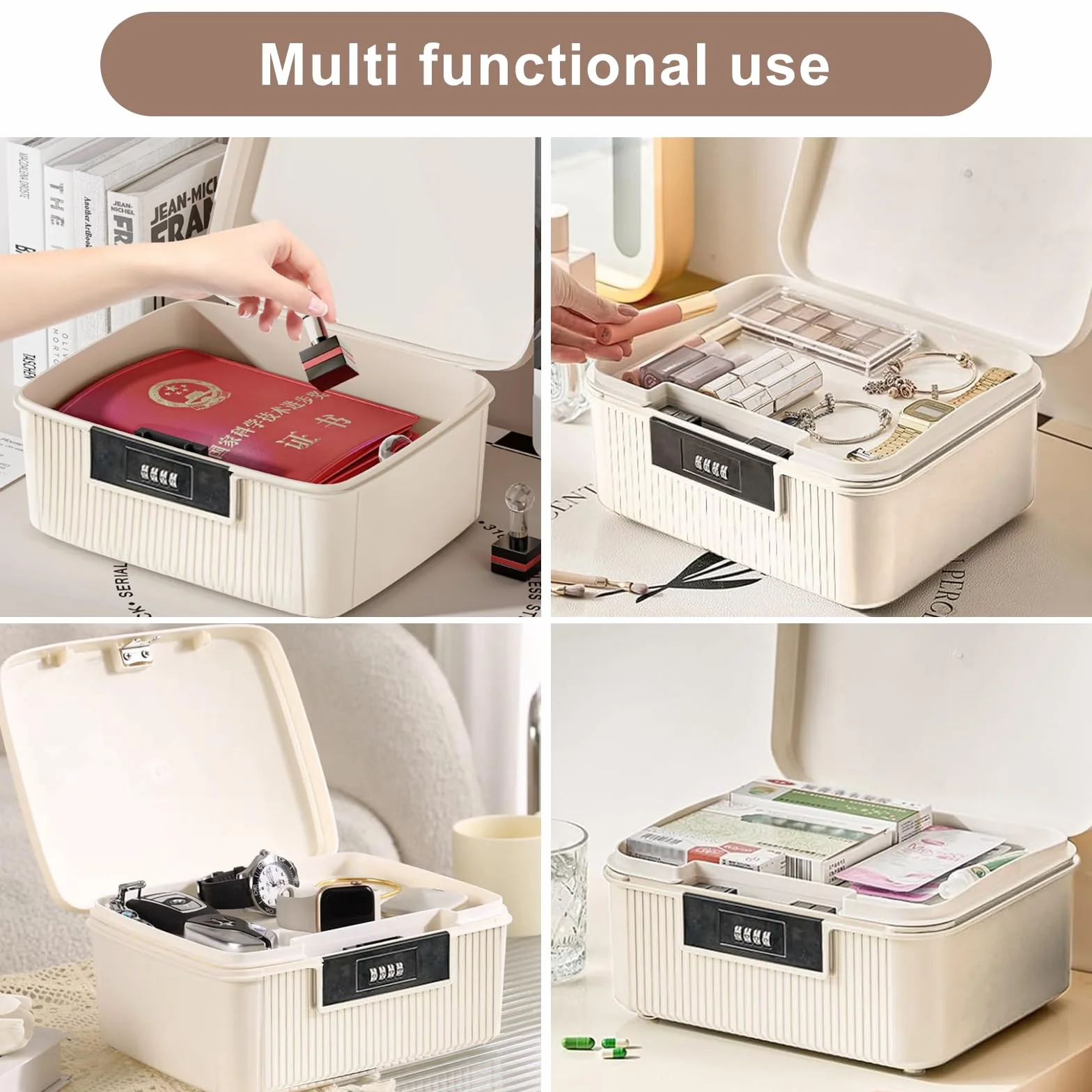 Caja de almacenamiento de medicamentos con cerradura de combinación 2 capas 9 L