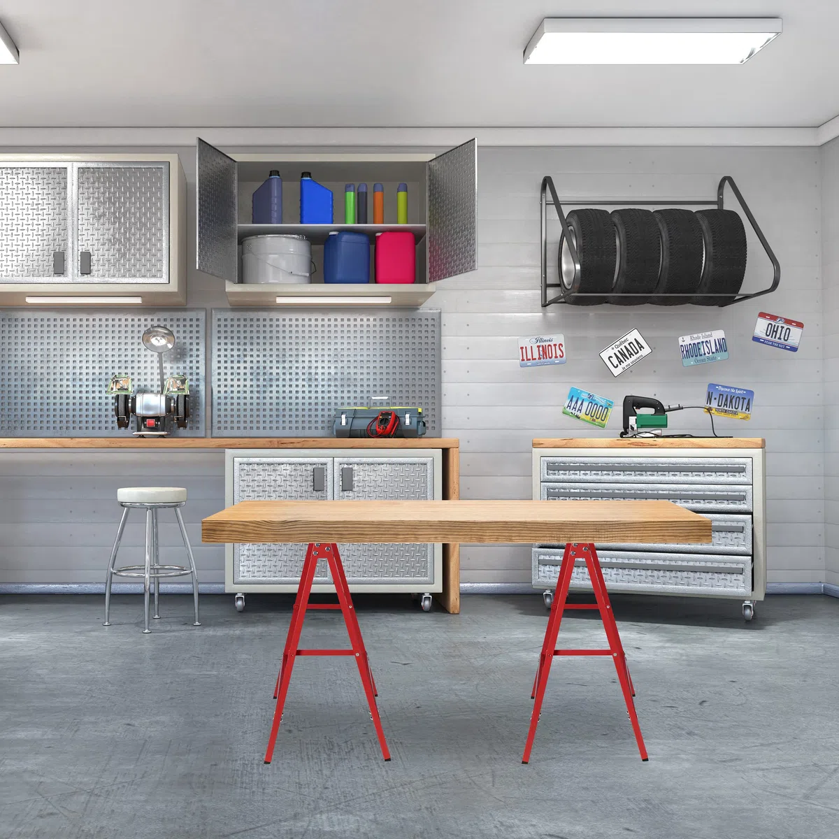 Relaxdays Caballete Plegable, Set de 2, 75 x 78 x 40 cm, Carga Máx. 100 kg, Borriquetas Plegables de Taller, Acero, Rojo